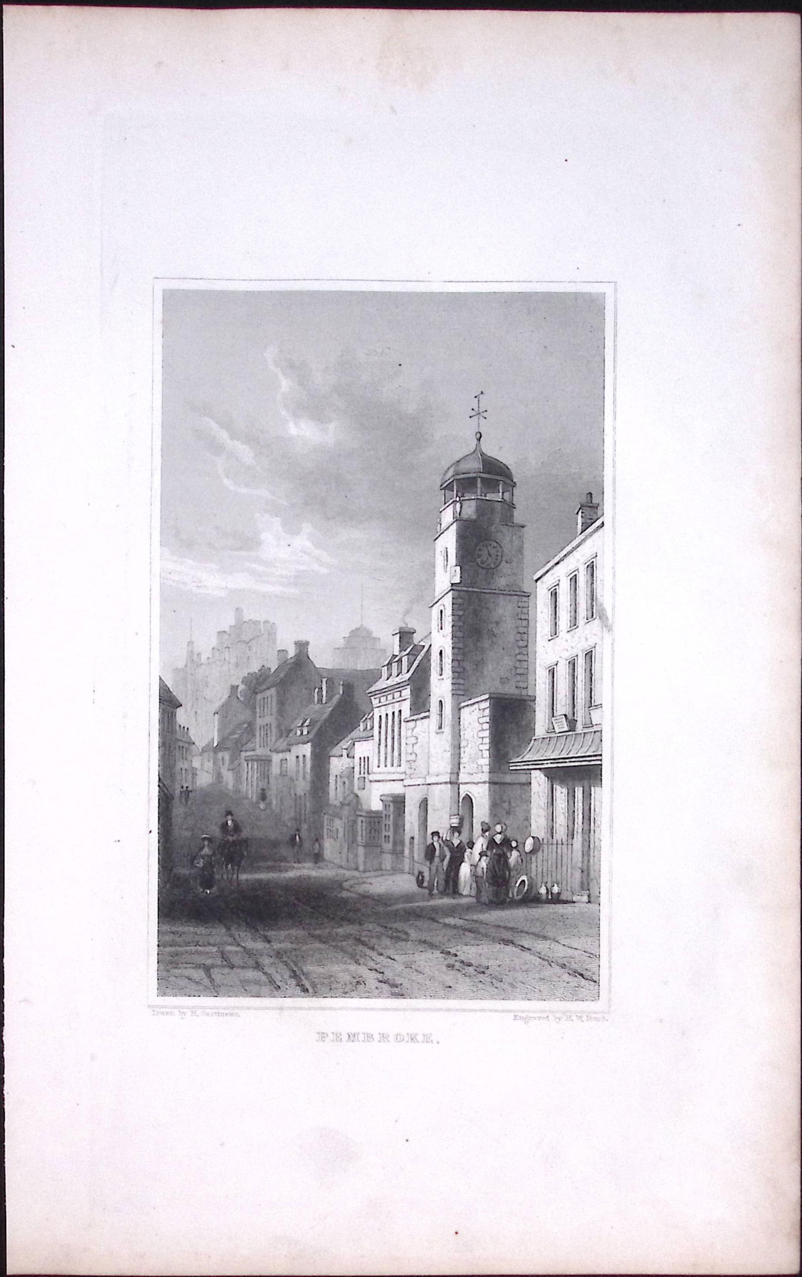 Wales Pembroke Town Antique 166-Year-Old Steel Engraving-19: Title: Wales Pembroke Town Antique 166-Year-Old Steel Engraving-19 Description: This Antique Steel Engraving Was Removed from a 166-Year-Old Edition of. B. B. Woodw