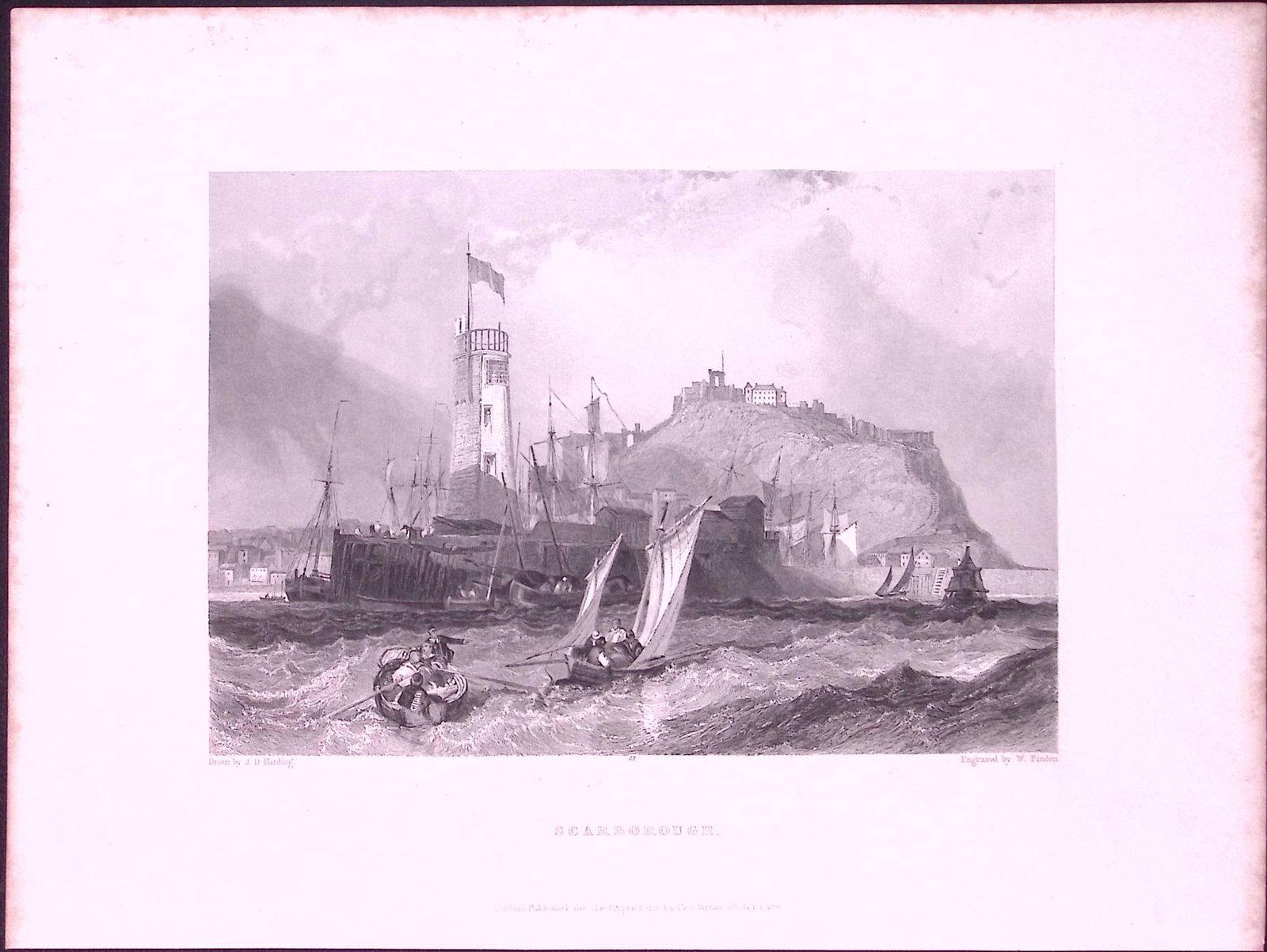Scarborough Yorkshire WH Bartlett 183 Years-Old Antique Steel Engraving-37: Title: Scarborough Yorkshire WH Bartlett 183 Years-Old Antique Steel Engraving-37 Description: This Steel Engraved Print Has Been Removed from an Antique 1842 Edition of.