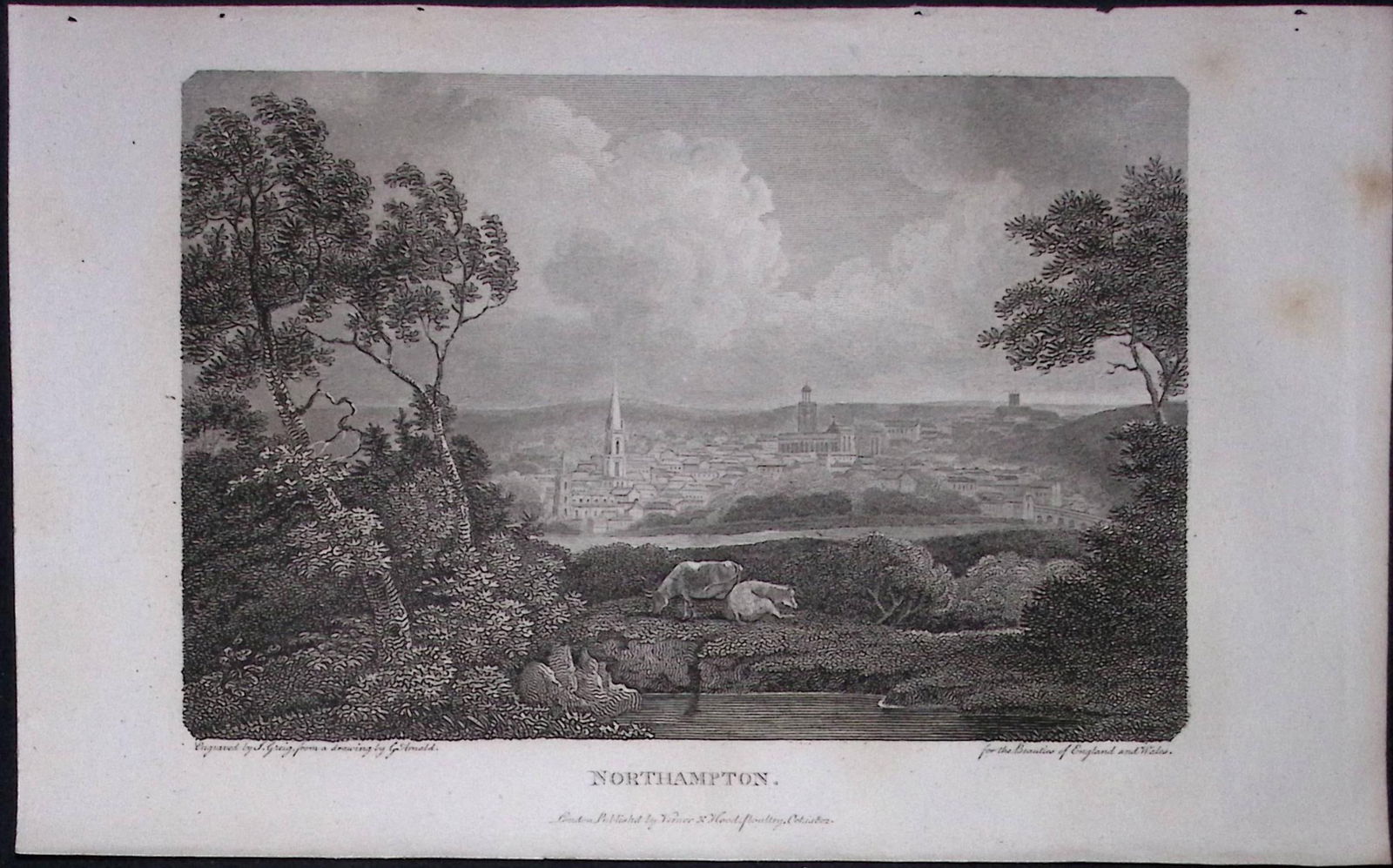 View of Northampton Antique 216 Years-Old Georgian Steel-Engraving-302: Title: View of Northampton Antique 216 Years-Old Georgian Steel-Engraving-302 Description: This Georgian Antique Print Was Removed from a First Edition of. The Beauties of England and Wales