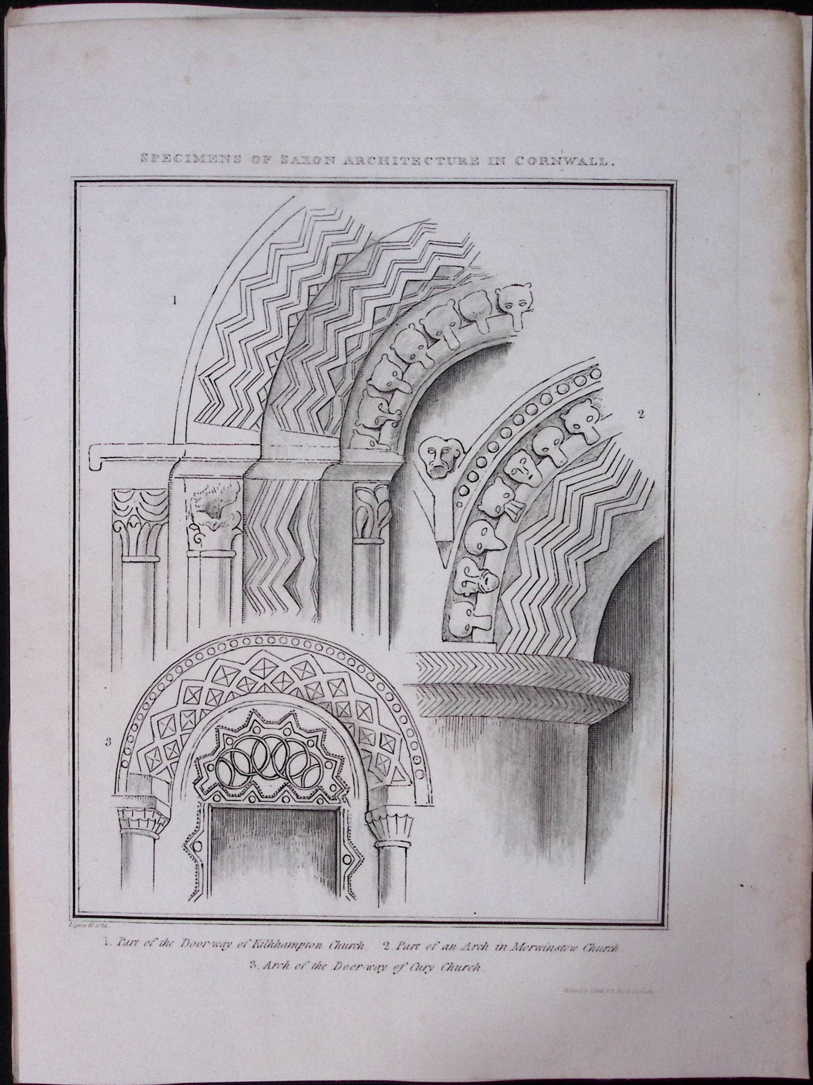 Cornwall Saxon Architecture 211 Years-Old Rare Antique Copper Plate Etching By S Lyons (1 of 2)