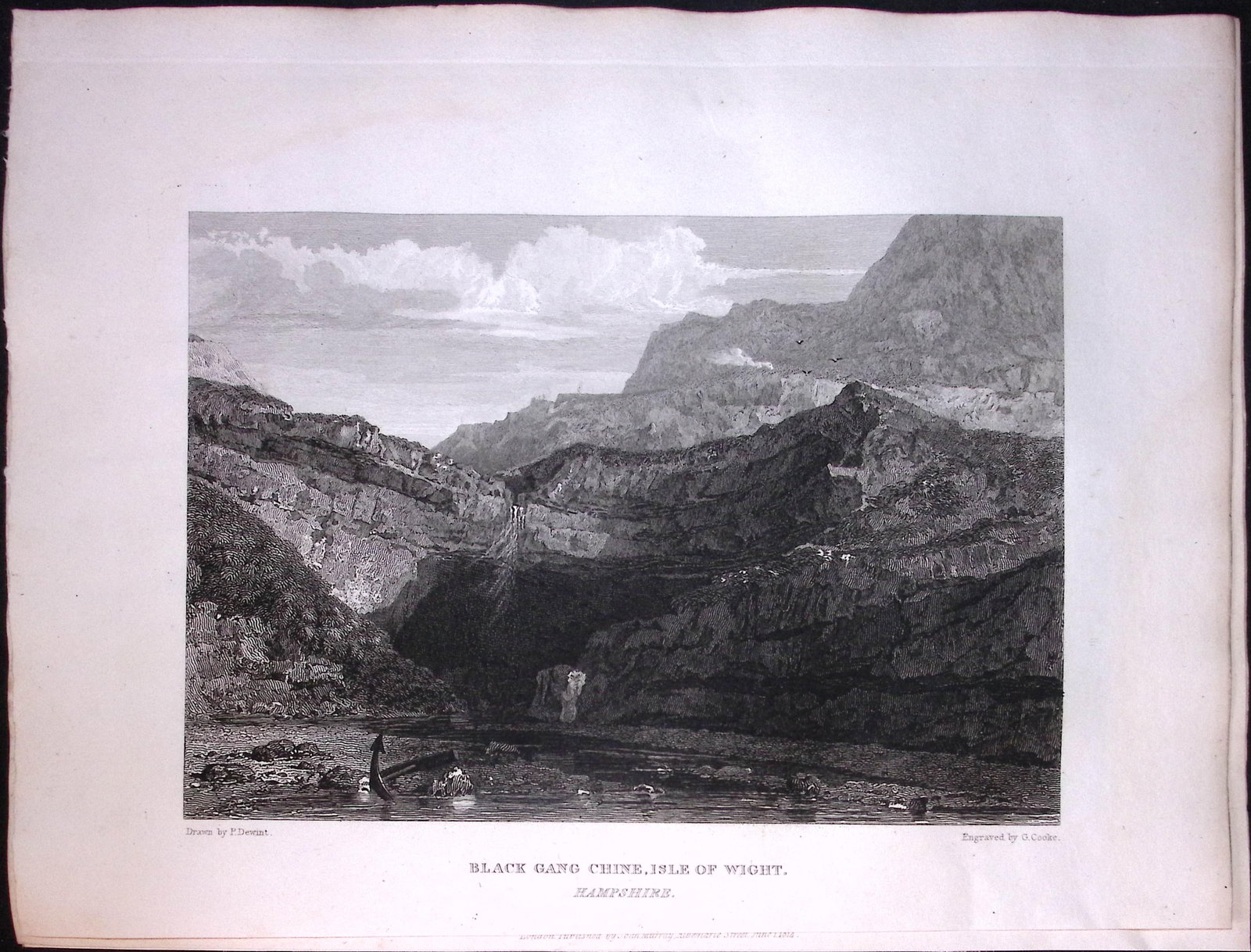 J.M.W Turner ""Black Gang Chine Isle of Wight"" Rare Antique Copper Engraving-16: Title: J.M.W Turner "Black Gang Chine Isle of Wight" Rare Antique Copper Engraving-16 Description: This Rare After J.M.W. Turner Copper Engraved Plate Was Removed from a Nearly 200 Y