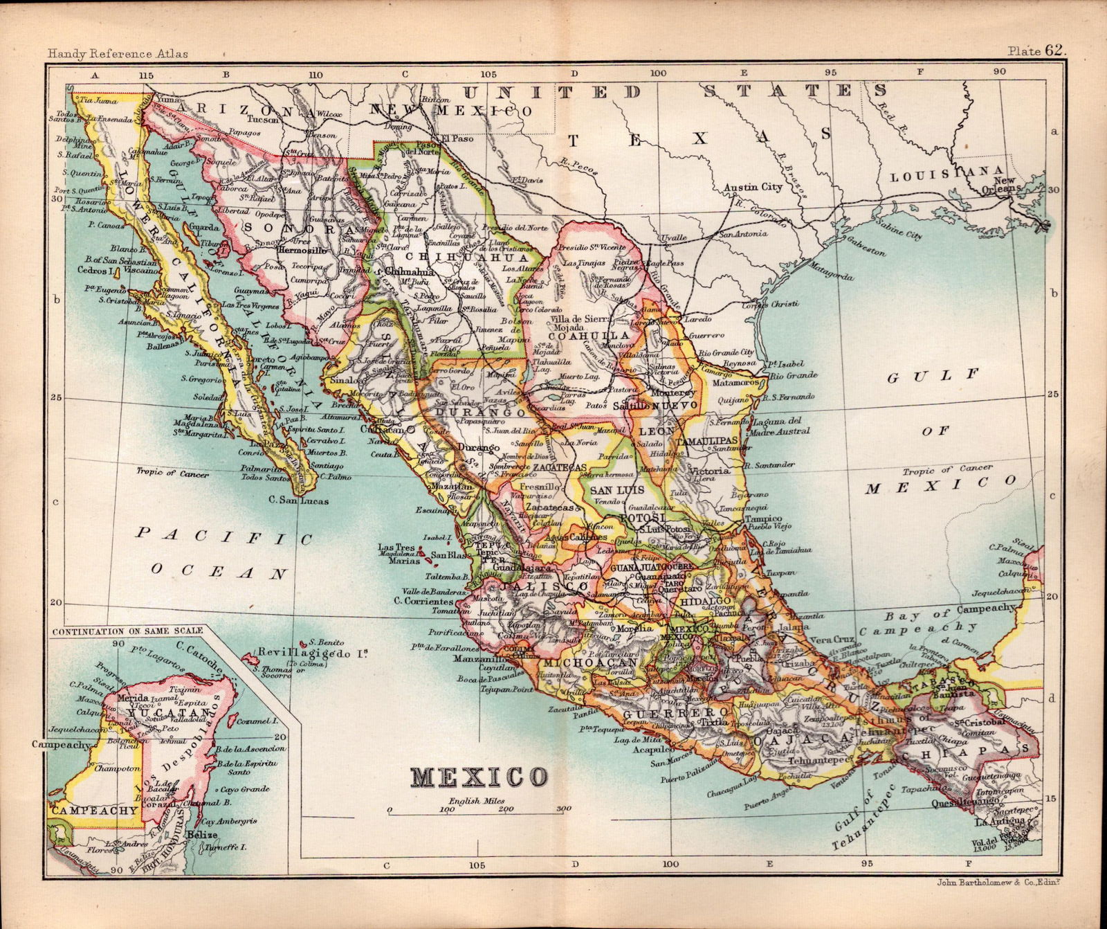 Mexico Double Sided Victorian Antique 1896 Map. 62: Title: Mexico Double Sided Victorian Antique 1896 Map. 62 Description: This Double-Sided Map Has Been Removed From an. 1896 Edition Handy Reference Atlas by J. G. Bartholomew. Approximate Size