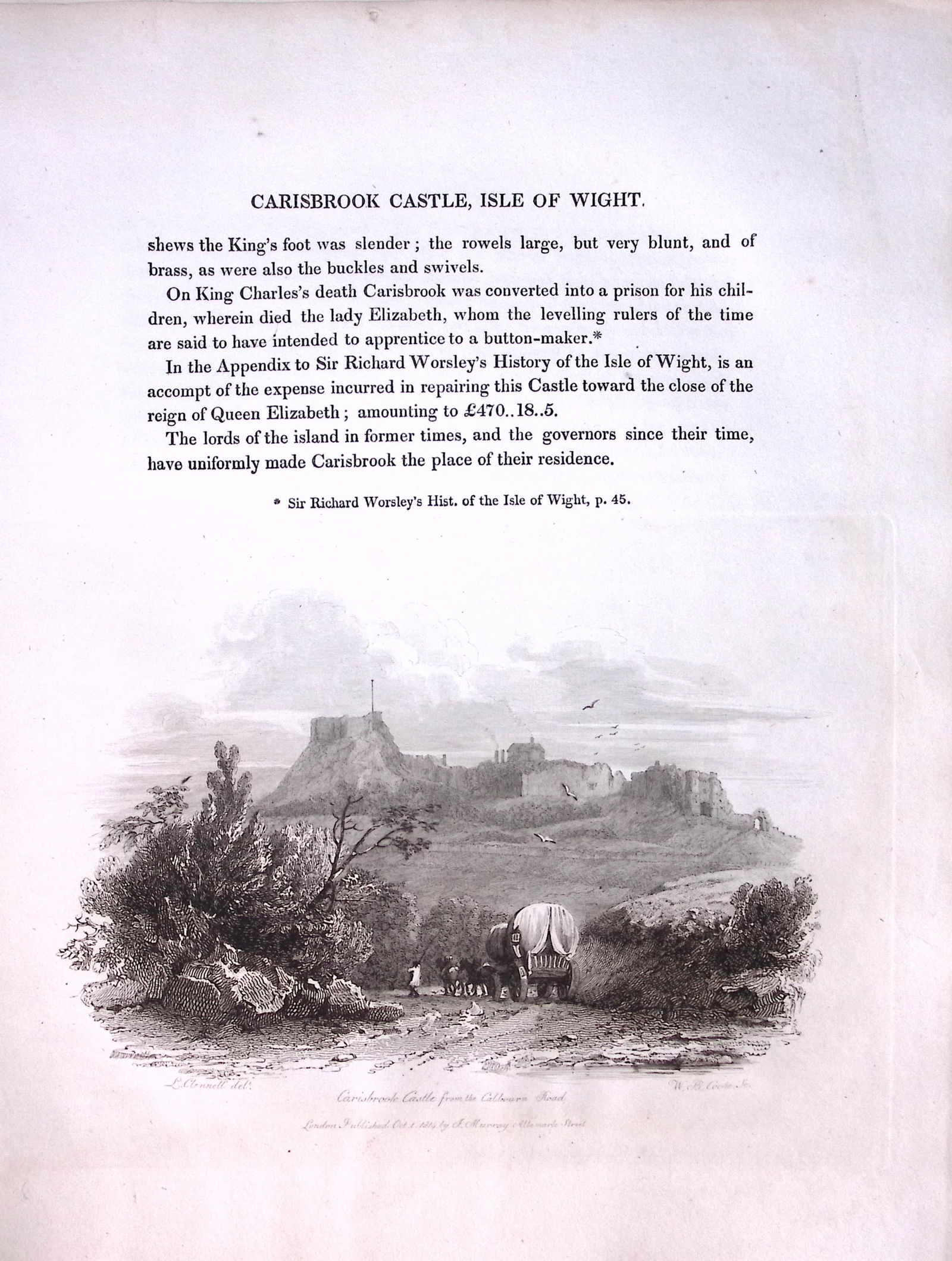J.M.W Turner ""Isle of Wight Carisbrook” Views from a Southern Coast Rare Engraving-65: Title: J.M.W Turner "Isle of Wight Carisbrook” Views from a Southern Coast Rare Engraving-65 Description: This Rare After J.M.W. Turner Copper Engraved Plate Was Removed from