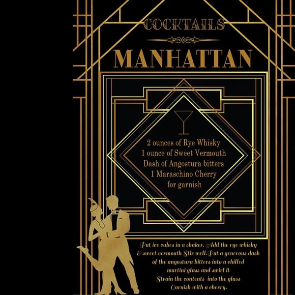 Manhattan Swinging 1920's American Art Deco Cocktail Large Metal Wall Art: Title: Manhattan Swinging 1920's American Art Deco Cocktail Large Metal Wall Art Description: ★ Approx Size 12” x 8” (Inches) 300 x 200 (mm). a