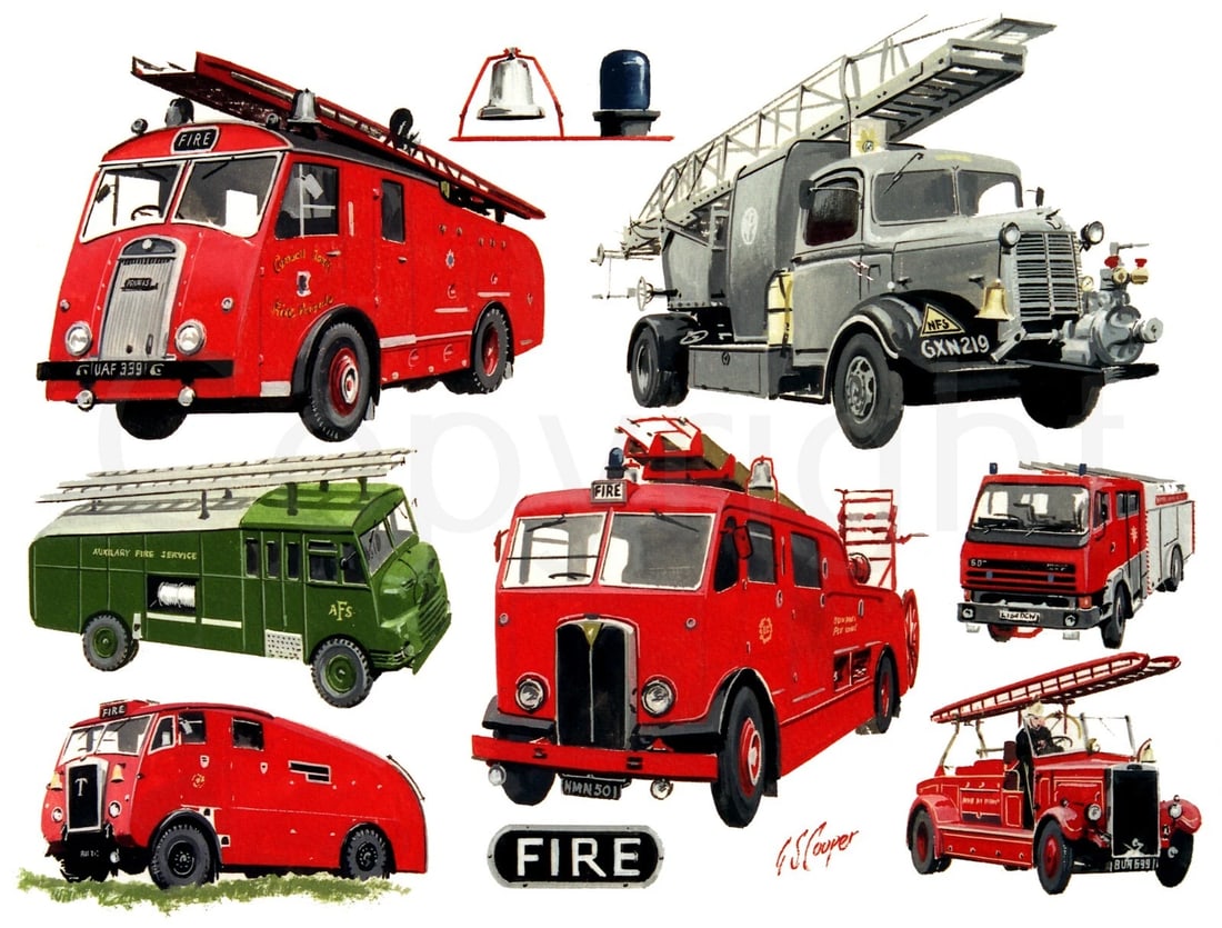 Fire Engines Through The Years Nostalgic 7 Vehicles Montage Metal Wall Art (1 of 1)