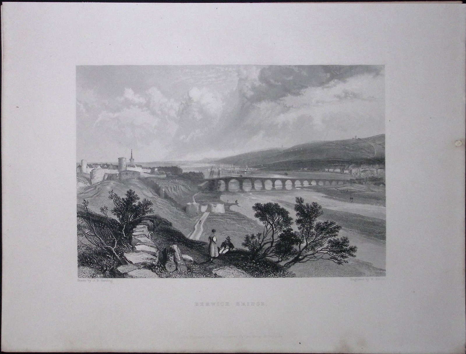 Berwick Bridge Northumberland WH Bartlett 183 Years-Old Antique Steel Engraving-49: Title: Berwick Bridge Northumberland WH Bartlett 183 Years-Old Antique Steel Engraving-49 Description: This Steel Engraved Print Has Been Removed from an Antique 1842 Editi