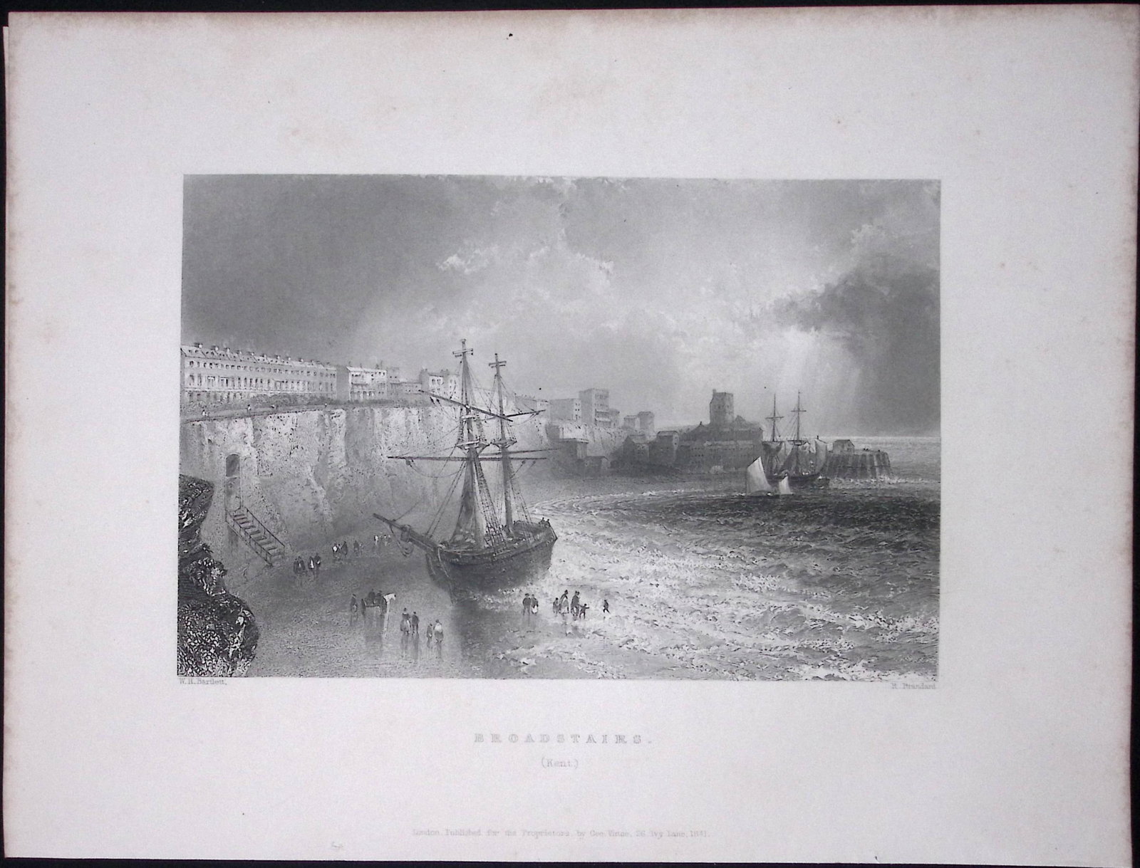 Kent Broadstairs Harbour Scene WH Bartlett 1842 Antique Steel Engraving-111: Title: Kent Broadstairs Harbour Scene WH Bartlett 1842 Antique Steel Engraving-111 Description: This Steel Engraved Print Has Been Removed from an Antique 1842 Edition of.<