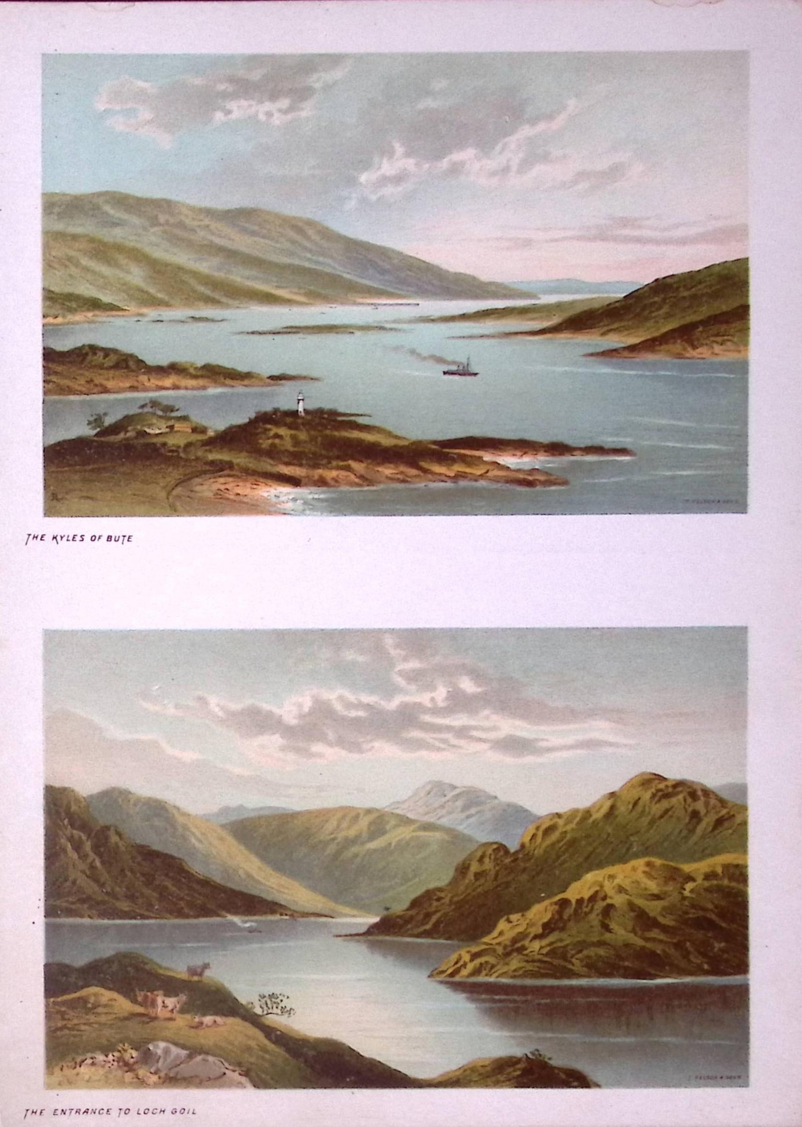 Scotland The Kyles of Bute & Entrance to Loch Goil Antique Coloured Print-22: Title: Scotland The Kyles of Bute & Entrance to Loch Goil Antique Coloured Print-22 Description: This Antique Illustration Has Been Removed from a First Edition of.