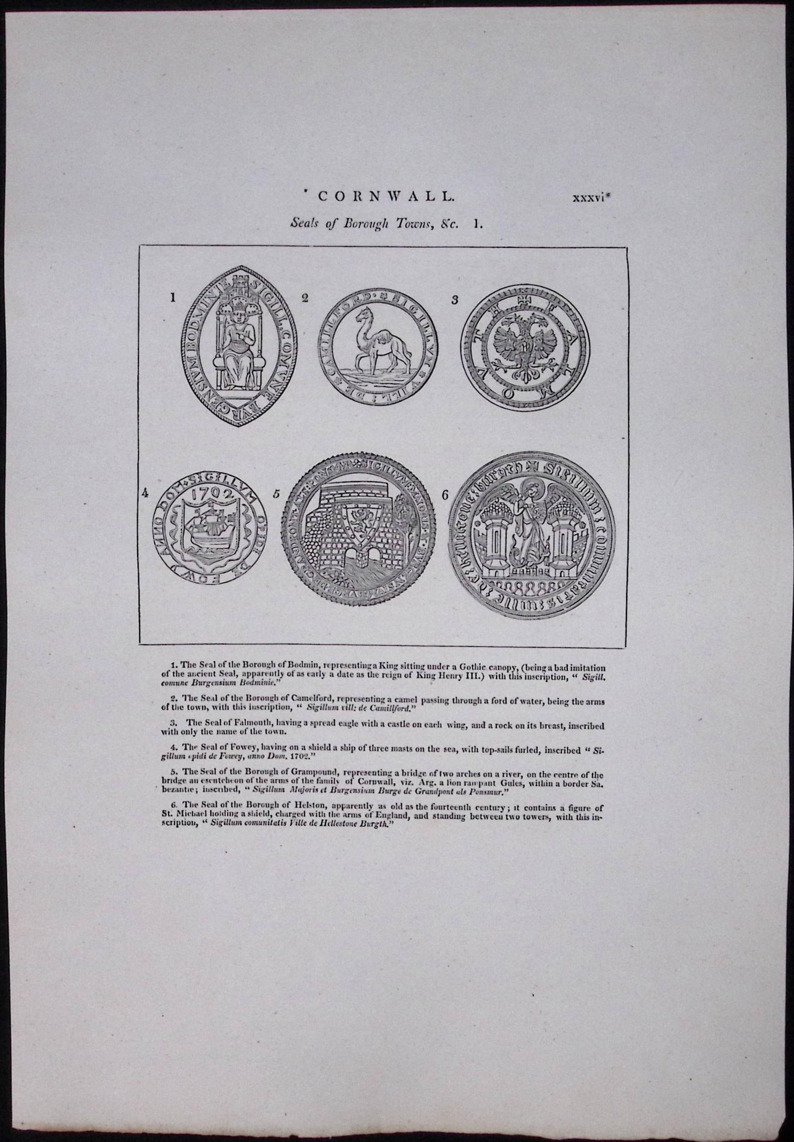 Cornwall Seals of Borough Towns Rare 211 Year-Old Antique Copper Plate Etching 1.: Title: Cornwall Seals of Borough Towns Rare 211 Year-Old Antique Copper Plate Etching 1. Description: This 211-Year-Old Antique Copper Plate Etching Was Removed From. An Antique Edition