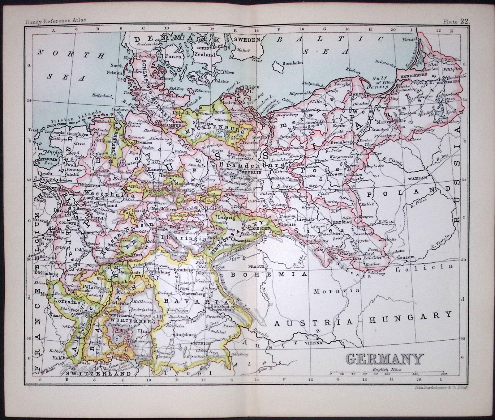 The Germany Empire Double Sided Victorian Antique 1898 Map-22 (1 of 3)