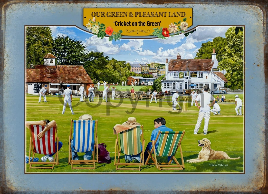 Cricket On The Village Green Nostalgic Summers Day Scene Metal Wall Art: Title: Cricket On The Village Green Nostalgic Summers Day Scene Metal Wall Art Description: ★ Approx Size 12” x 8” (Inches) 300 x 200 (mm). ★