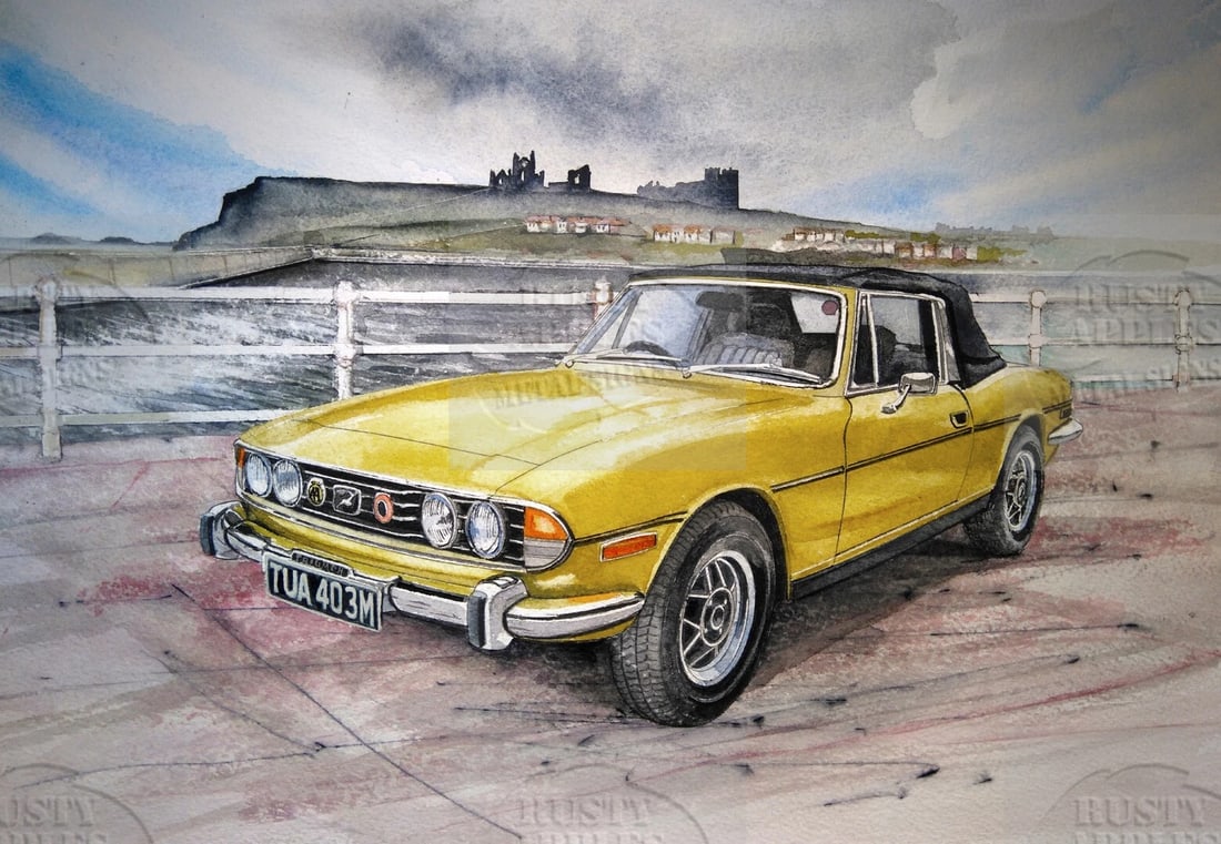 Share Vintage Iconic Triumph Stag ""In The Shadow Of Whitby Abbey"" Metal Wall Art: Title: Share Vintage Iconic Triumph Stag "In The Shadow Of Whitby Abbey" Metal Wall Art Description: ★ Approx Size 12” x 8” (Inches) 300 x 200 (mm).