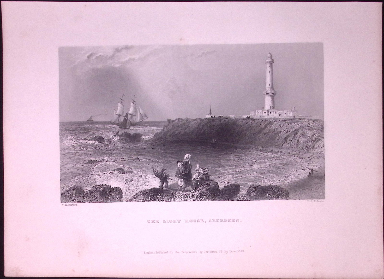 The Lighthouse Aberdeen Scotland WH Bartlett 1842 Antique Steel Engraving-70: Title: The Lighthouse Aberdeen Scotland WH Bartlett 1842 Antique Steel Engraving-70 Description: This Steel Engraved Print Has Been Removed from an Antique 1842 Edition of.
