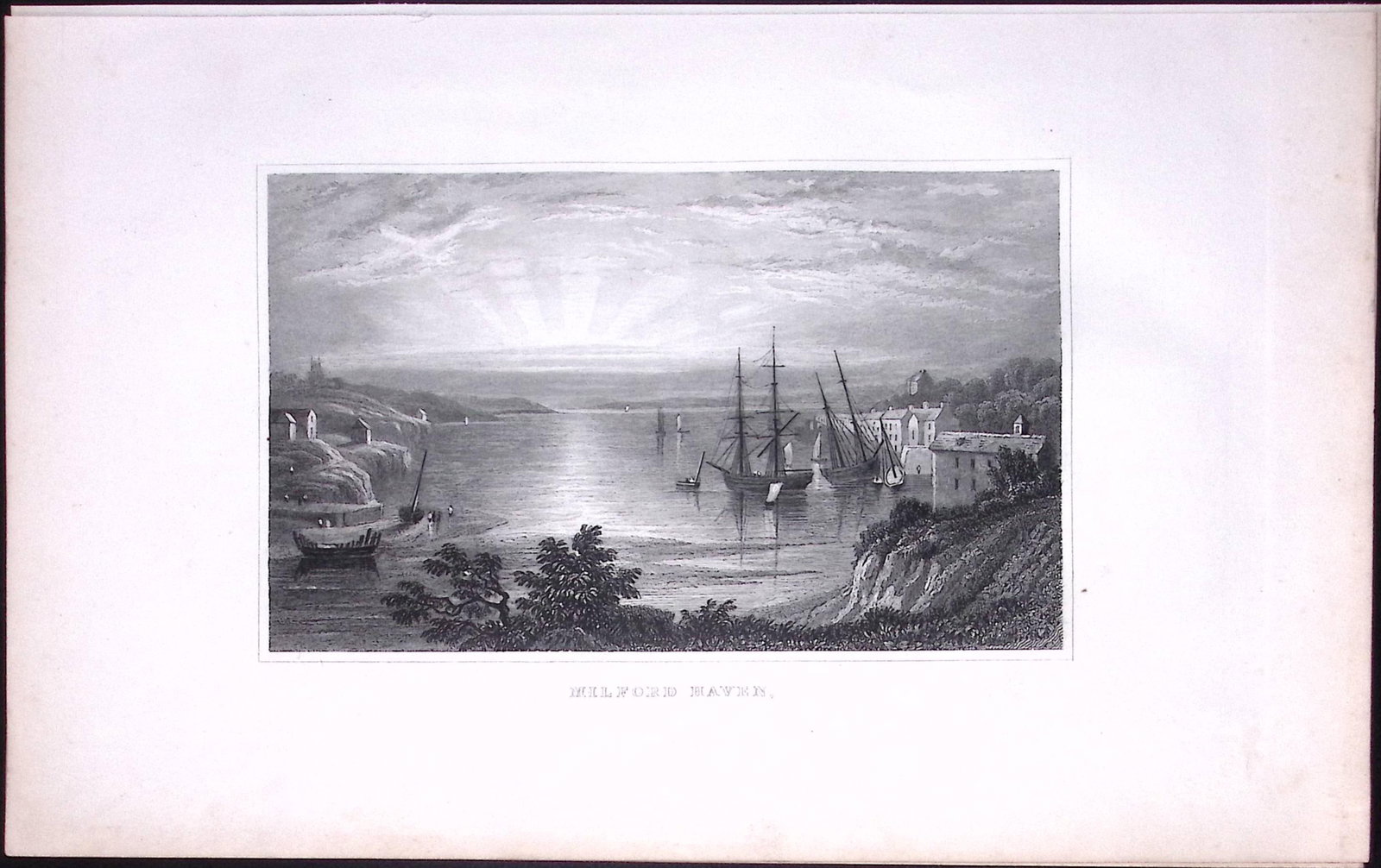 Wales Milford Haven Antique 166-Year-Old Steel Engraving-21: Title: Wales Milford Haven Antique 166-Year-Old Steel Engraving-21 Description: This Antique Steel Engraving Was Removed from a 166-Year-Old Edition of. B. B. Woodw
