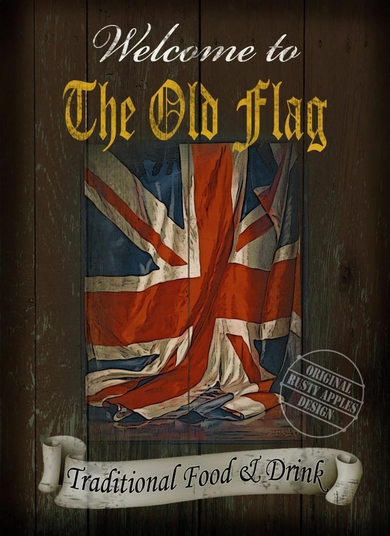 The Old Flag Traditional Style Pub Sign Large Metal Wall Art: Title: The Old Flag Traditional Style Pub Sign Large Metal Wall Art Description: ★ Approx Size 12” x 8” (Inches) 300 x 200 (mm). ★ Our Meta