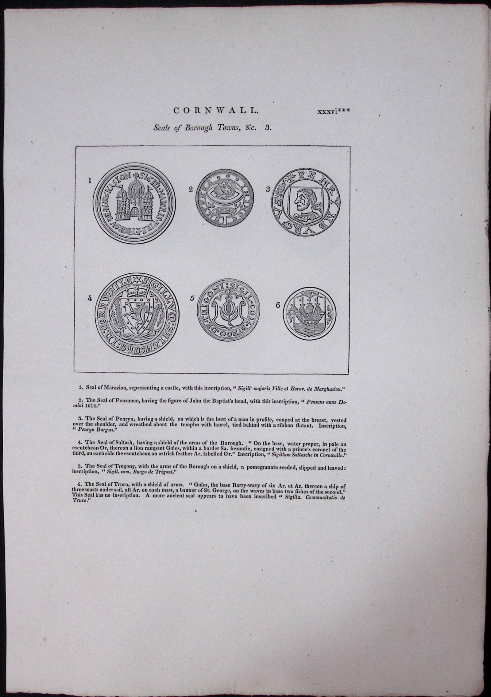 Cornwall Seals of Borough Towns Rare 211 Years-Old Antique Copper Plate Etching 3.: Title: Cornwall Seals of Borough Towns Rare 211 Years-Old Antique Copper Plate Etching 3. Description: This 211-Year-Old Antique Copper Plate Etching Was Removed From. <