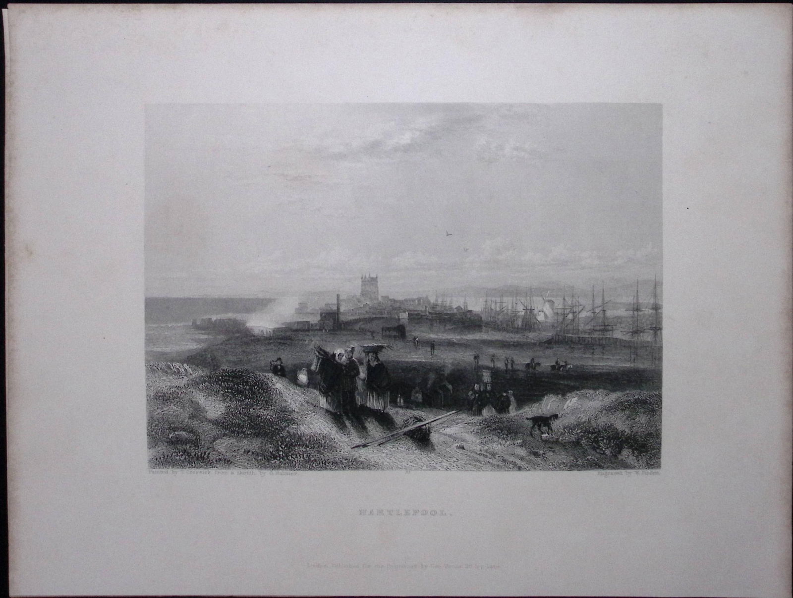 Co Durham Hartlepool WH Bartlett 183 Years-Old Antique Steel Engraving-63: Title: Co Durham Hartlepool WH Bartlett 183 Years-Old Antique Steel Engraving-63 Description: This Steel Engraved Print Has Been Removed from an Antique 1842 Edition of.