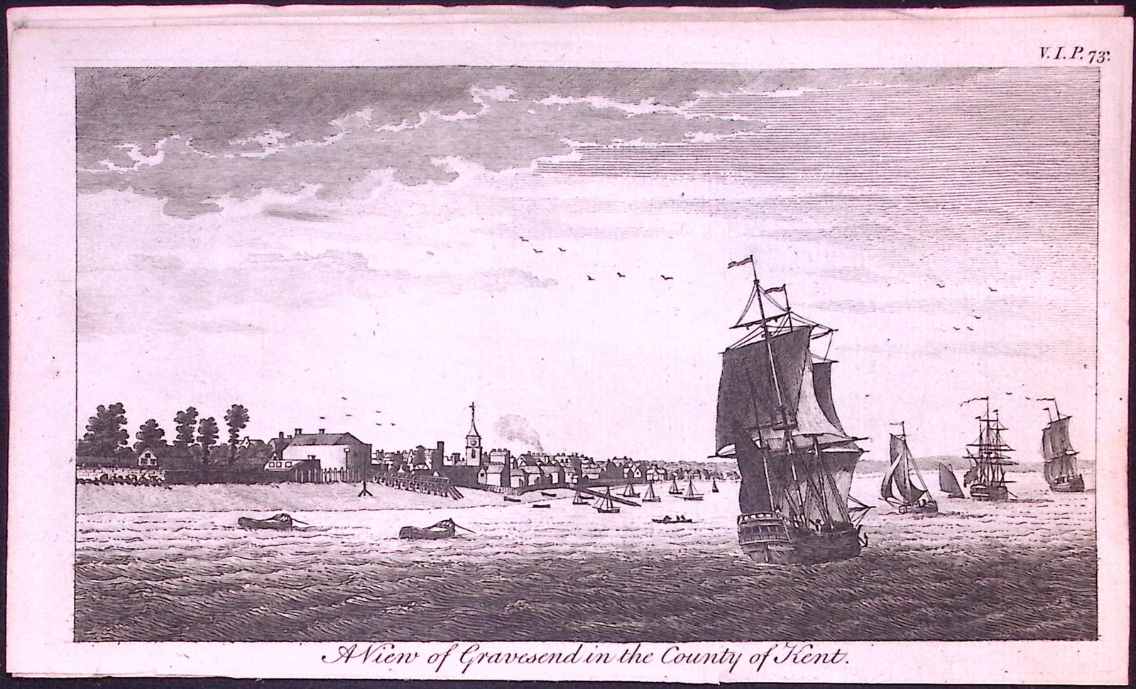 Kent Gravesend Rare 1776 Georgian Copper Plate Antique Engraving -74: Title: Kent Gravesend Rare 1776 Georgian Copper Plate Antique Engraving -74 Description: This Nearly 250-Year-Old Antique Piece Was Removed from an Edition of. A Ne