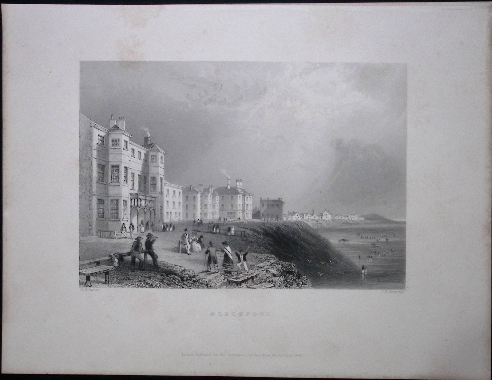 Blackpool Beach Scene WH Bartlett 1842 Antique Steel Engraving-92 (1 of 2)