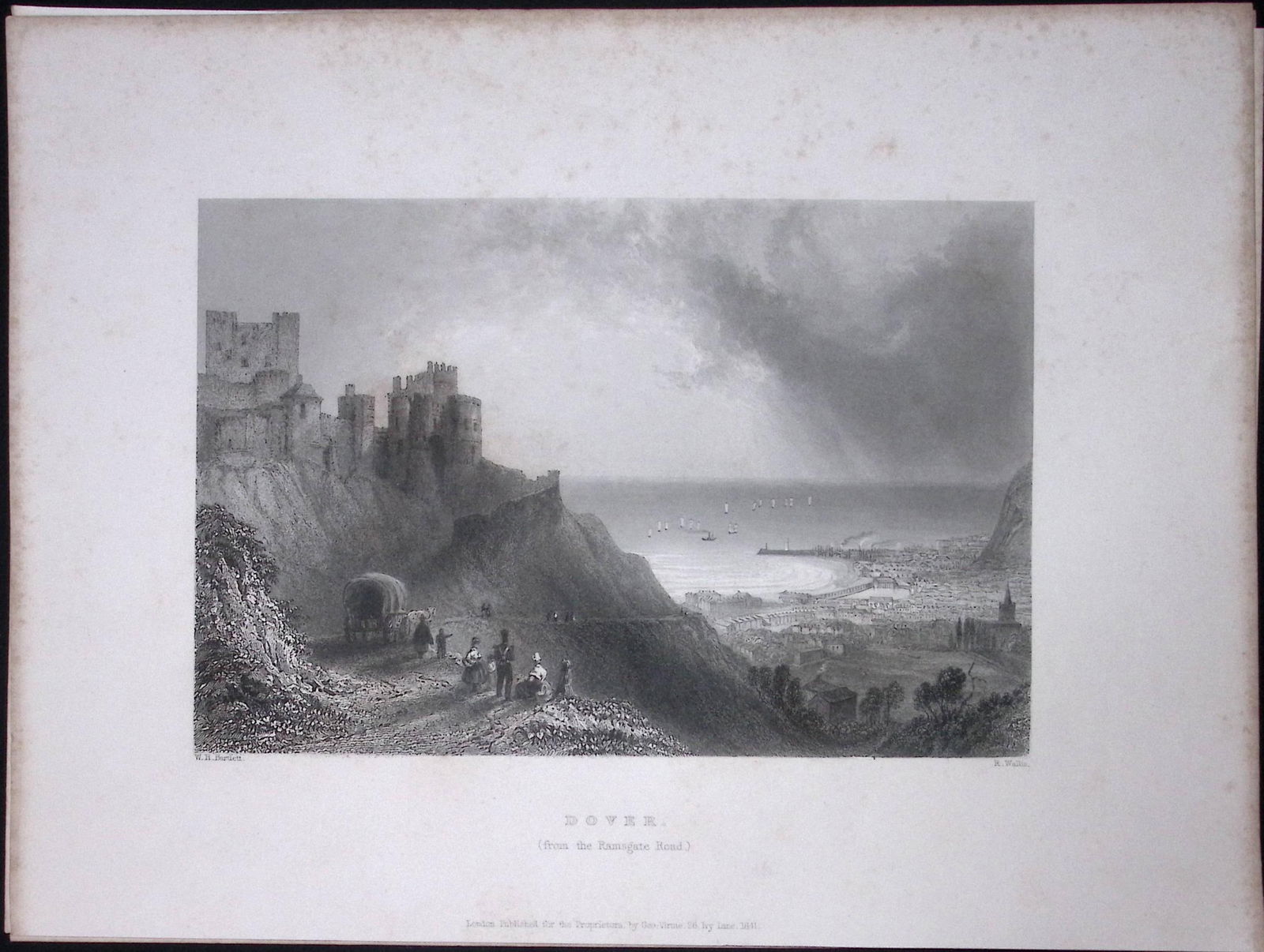 Dover Castle View Ramsgate Road WH Bartlett 183 Years-Old Antique Steel Engraving-20: Title: Dover Castle View Ramsgate Road WH Bartlett 183 Years-Old Antique Steel Engraving-20 Description: This Steel Engraved Print Has Been Removed from an Antique 1842 Edi