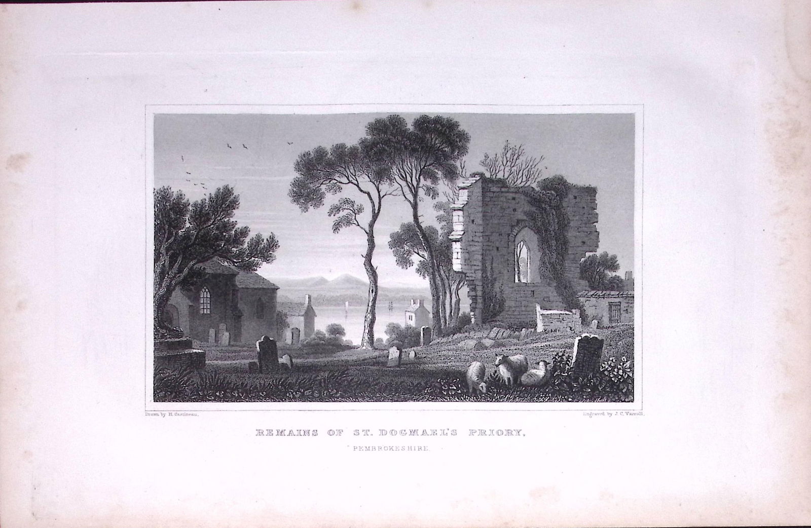 Wales St Dogmaels Priory Pembroke Antique 166-Year-Old Steel Engraving-26: Title: Wales St Dogmaels Priory Pembroke Antique 166-Year-Old Steel Engraving-26 Description: This Antique Steel Engraving Was Removed from a 166-Year-Old Edition of.