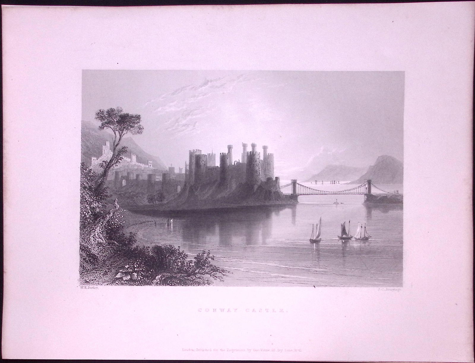 Conway Castle Wales WH Bartlett 1842 Antique Steel Engraving-88: Title: Conway Castle Wales WH Bartlett 1842 Antique Steel Engraving-88 Description: This Steel Engraved Print Has Been Removed from an Antique 1842 Edition of.