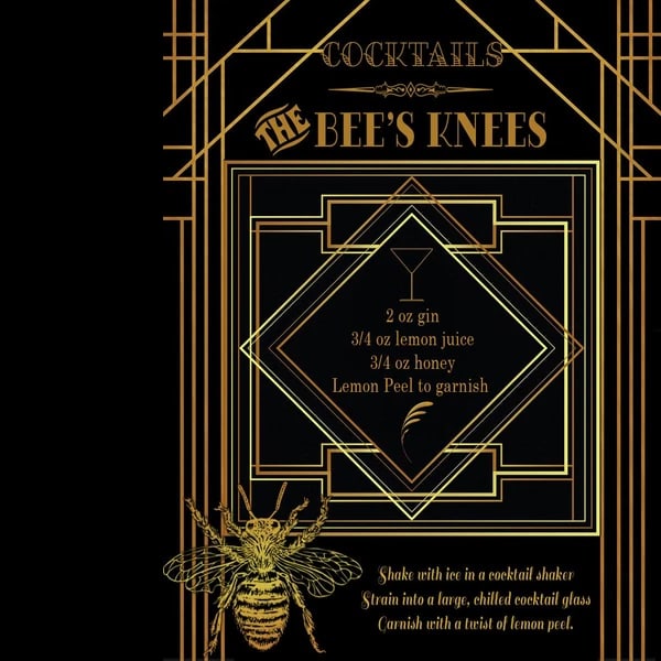 Bees Knees Swinging 1920's American Art Deco Cocktail Large Metal Wall Art: Title: Bees Knees Swinging 1920's American Art Deco Cocktail Large Metal Wall Art Description: ★ Approx Size 12” x 8” (Inches) 300 x 200 (mm). 