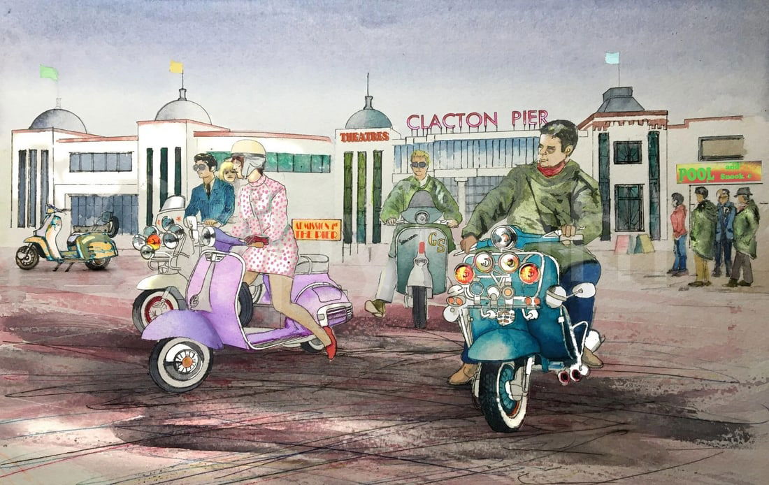 Mods Clacton Pier Vespa's & Lambretta's Nostalgic 1960's Scene Metal Wall Art: Title: Mods Clacton Pier Vespa's & Lambretta's Nostalgic 1960's Scene Metal Wall Art Description: ★ Approx Size 12” x 8” (Inches) 300 x 200 (mm). <