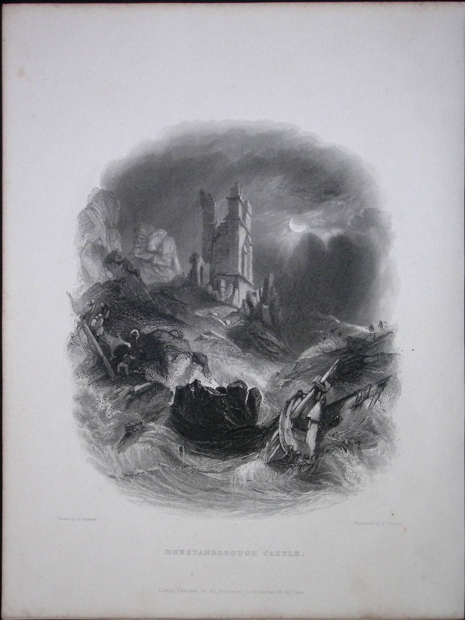 Dunstanborough Castle At Night WH Bartlett 183 Years-Old Antique Steel Engraving-58: Title: Dunstanborough Castle At Night WH Bartlett 183 Years-Old Antique Steel Engraving-58 Description: This Steel Engraved Print Has Been Removed from an Antique 1842 Edi