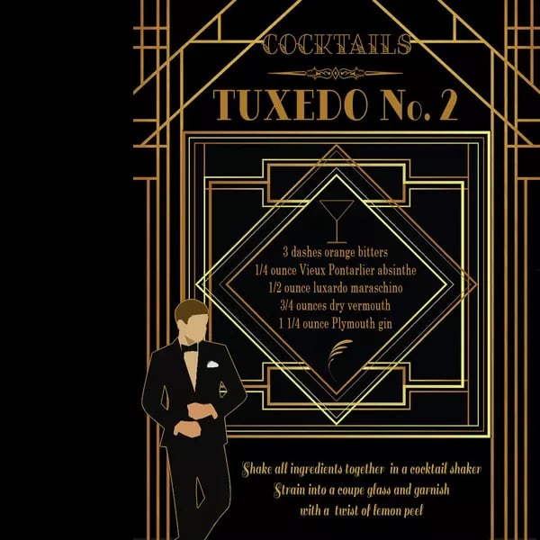 Tuxedo No 2 Swinging 1920's American Art Deco Cocktail Large Metal Wall Art: Title: Tuxedo No 2 Swinging 1920's American Art Deco Cocktail Large Metal Wall Art Description: ★ Approx Size 12” x 8” (Inches) 300 x 200 (mm). &#