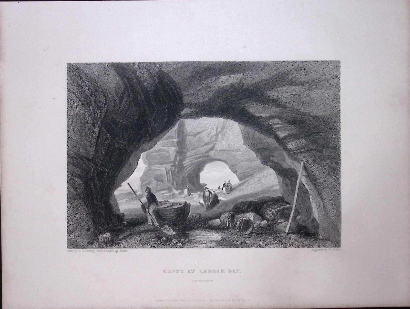 Ladram Bay Devon WH Bartlett 183 Years-Old Antique Steel Engraving-15: Title: Ladram Bay Devon WH Bartlett 183 Years-Old Antique Steel Engraving-15 Description: This Steel Engraved Print Has Been Removed from an Antique 1842 Edition of.