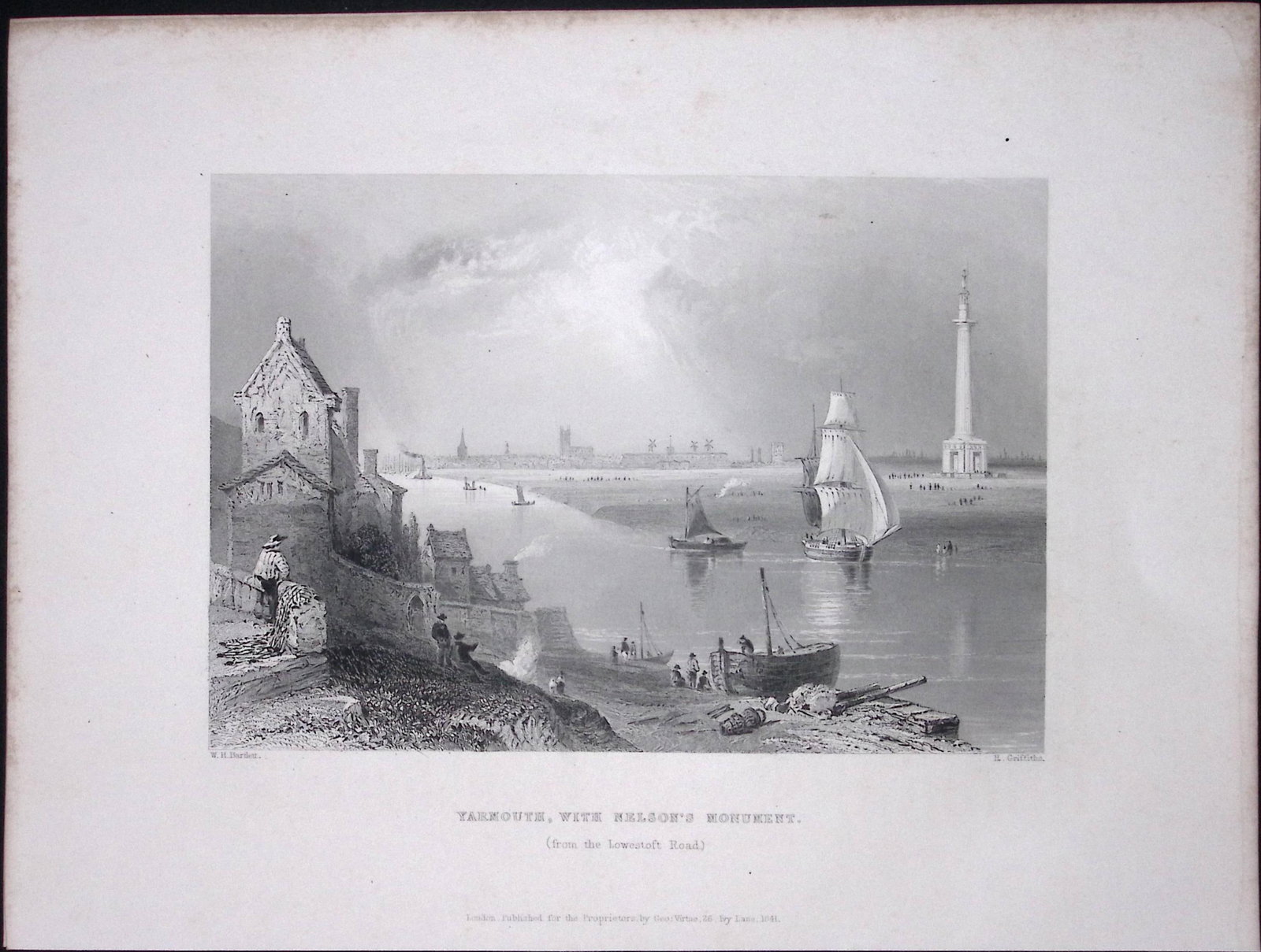 Norfolk Yarmouth Nelsons Monument WH Bartlett 1842 Antique Steel Engraving-116: Title: Norfolk Yarmouth Nelsons Monument WH Bartlett 1842 Antique Steel Engraving-116 Description: This Steel Engraved Print Has Been Removed from an Antique 1842 Edition o