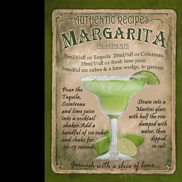 Margarita Vintage Retro Style Cocktail Recipe Large Metal Wall Art: Title: Margarita Vintage Retro Style Cocktail Recipe Large Metal Wall Art Description: ★ Approx Size 12” x 8” (Inches) 300 x 200 (mm). ★ Our