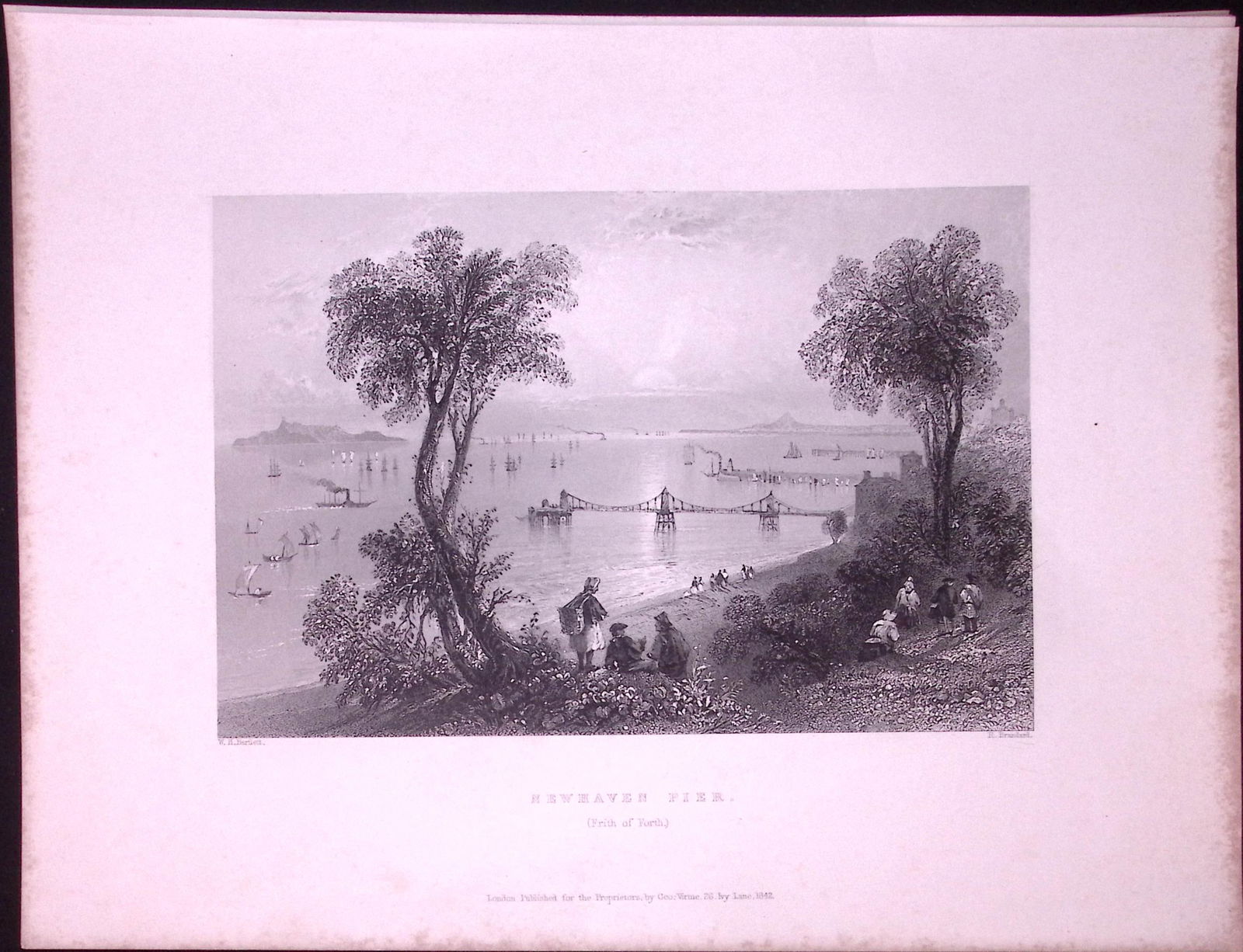 Edinburgh Newhaven Pier Scotland WH Bartlett 183 Years-Old Antique Steel Engraving-81a: Title: Edinburgh Newhaven Pier Scotland WH Bartlett 183 Years-Old Antique Steel Engraving-81a Description: This Steel Engraved Print Has Been Removed from an Antique 1842 E