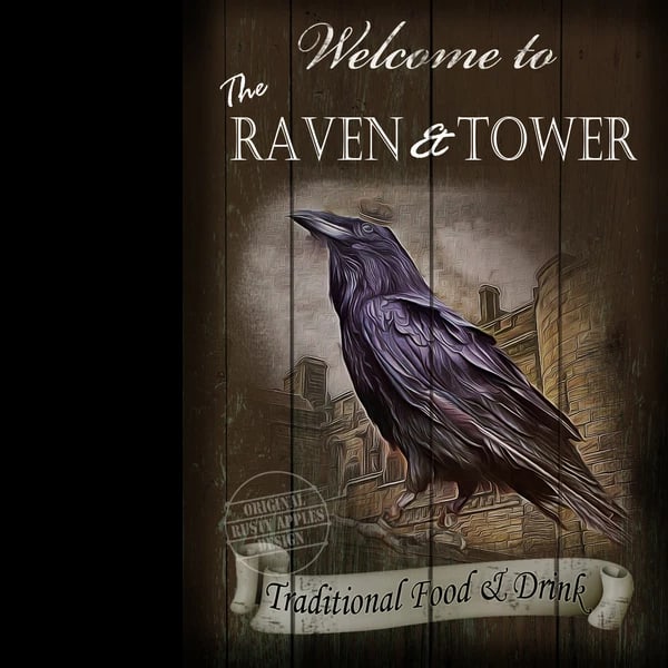 Raven And Tower Traditional Style Pub Sign Large Metal Wall Art: Title: Raven And Tower Traditional Style Pub Sign Large Metal Wall Art Description: ★ Approx Size 12” x 8” (Inches) 300 x 200 (mm). ★ Our M