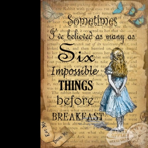 Alice In Wonderland ""Six Impossible Things"" Designed Quote Large Metal Wall Art: Title: Alice In Wonderland "Six Impossible Things" Designed Quote Large Metal Wall Art Description: ★ Approx Size 12” x 8” (Inches) 300 x 200 (mm).