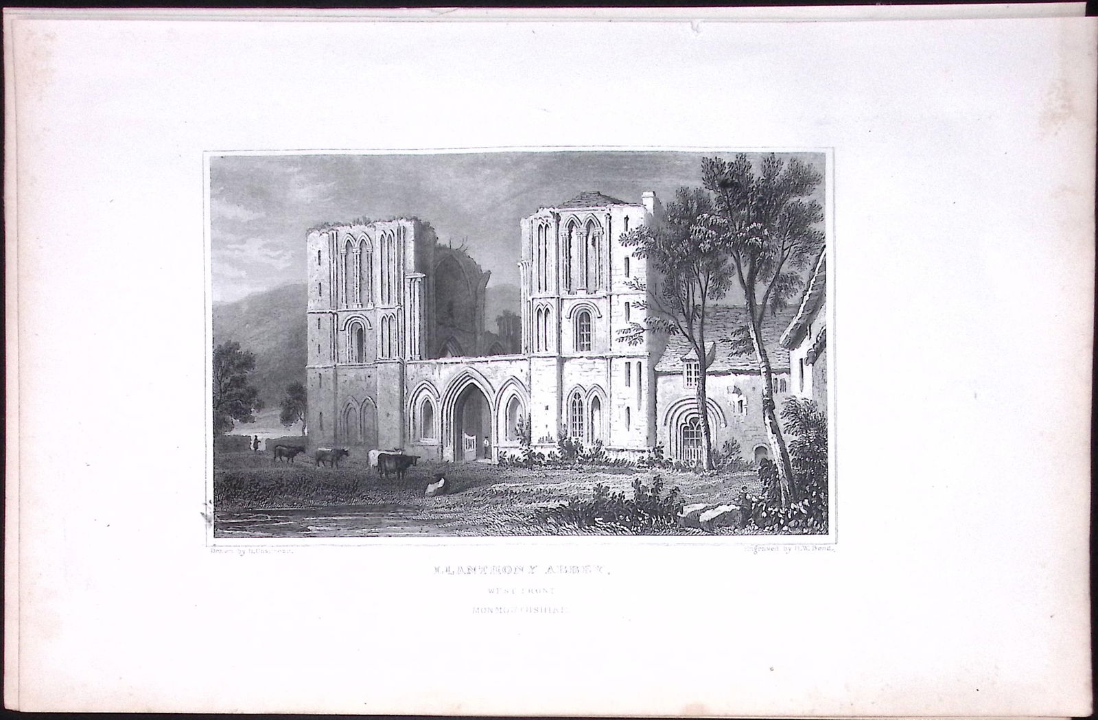 Wales-Llanthony Abbey Brecon Beacons Antique 166-Year-Old Steel Engraving-11a: Title: Wales-Llanthony Abbey Brecon Beacons Antique 166-Year-Old Steel Engraving-11a Description: This Antique Steel Engraving Was Removed from a 166-Year-Old Edition of.