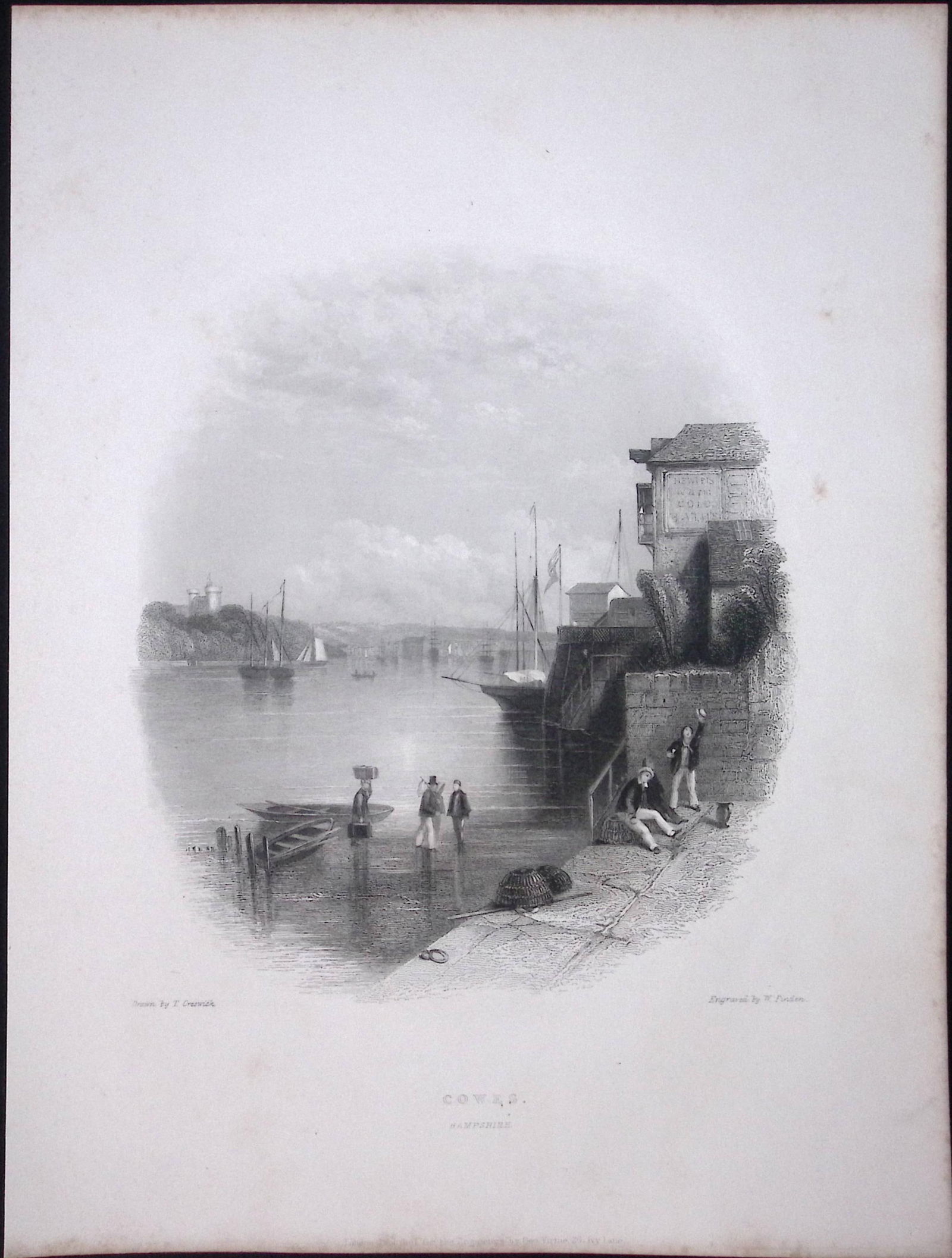 Cowes Isle of Wight WH Bartlett 183 Years-Old Antique Steel Engraving-16: Title: Cowes Isle of Wight WH Bartlett 183 Years-Old Antique Steel Engraving-16 Description: This Steel Engraved Print Has Been Removed from an Antique 1842 Edition of.