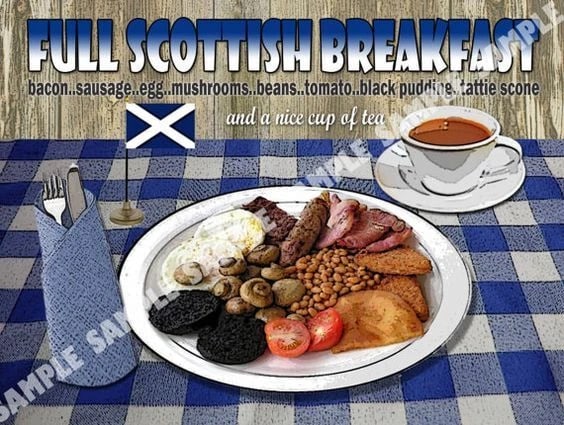 The Full Scottish Breakfast Large Metal Wall Art: Title: The Full Scottish Breakfast Large Metal Wall Art Description: ★ Approx Size 12” x 8” (Inches) 300 x 200 (mm). ★ Our Metal Art Design