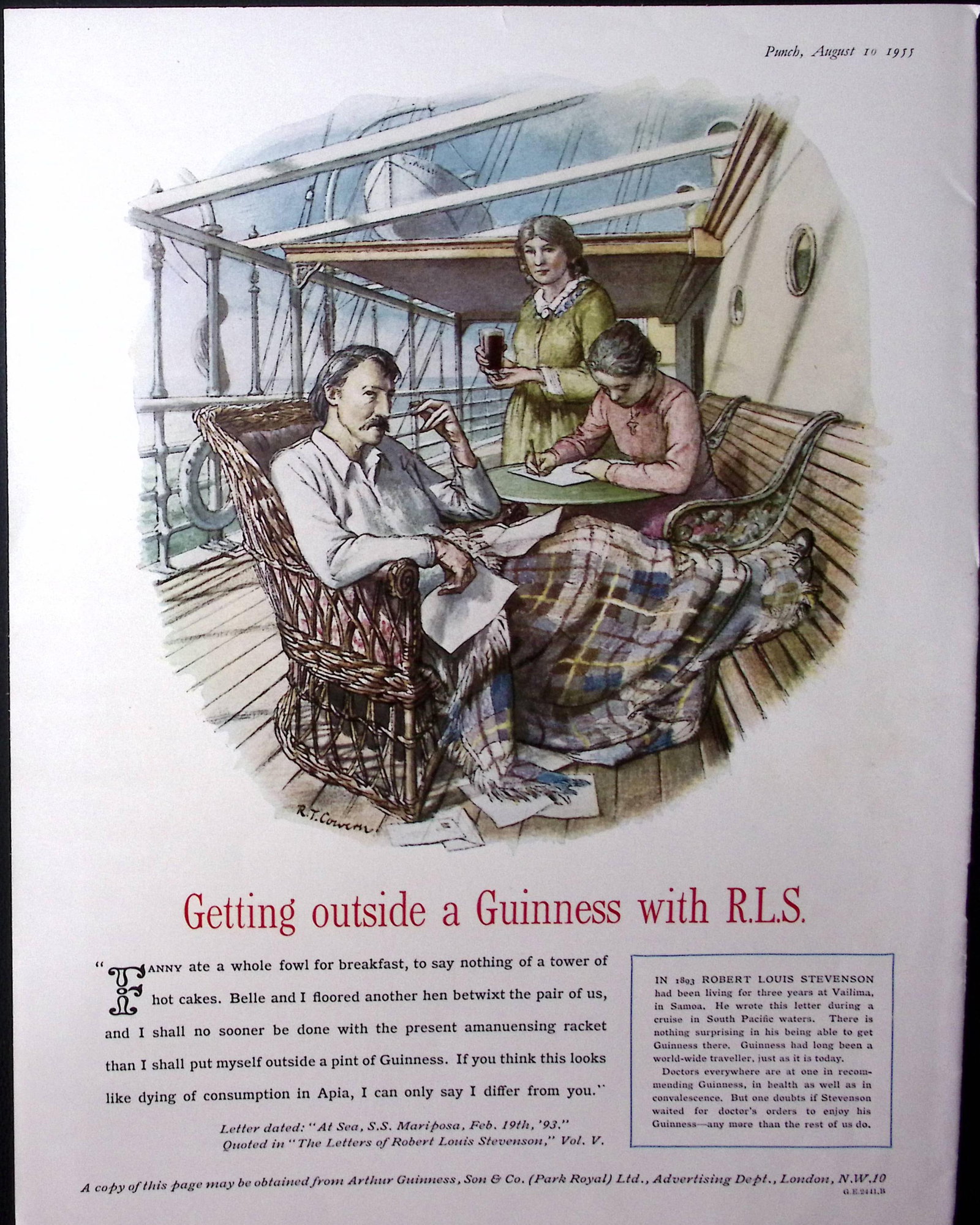 Guinness 70 Years-Old Advert 1955 Robert Louis Stevenson G.E.2441-B.: Title: Guinness 70 Years-Old Advert 1955 Robert Louis Stevenson G.E.2441-B. Description: Guinness 70 Years-Old Advert 1955 Robert Louis Stevenson G.E.2441-B. Measur