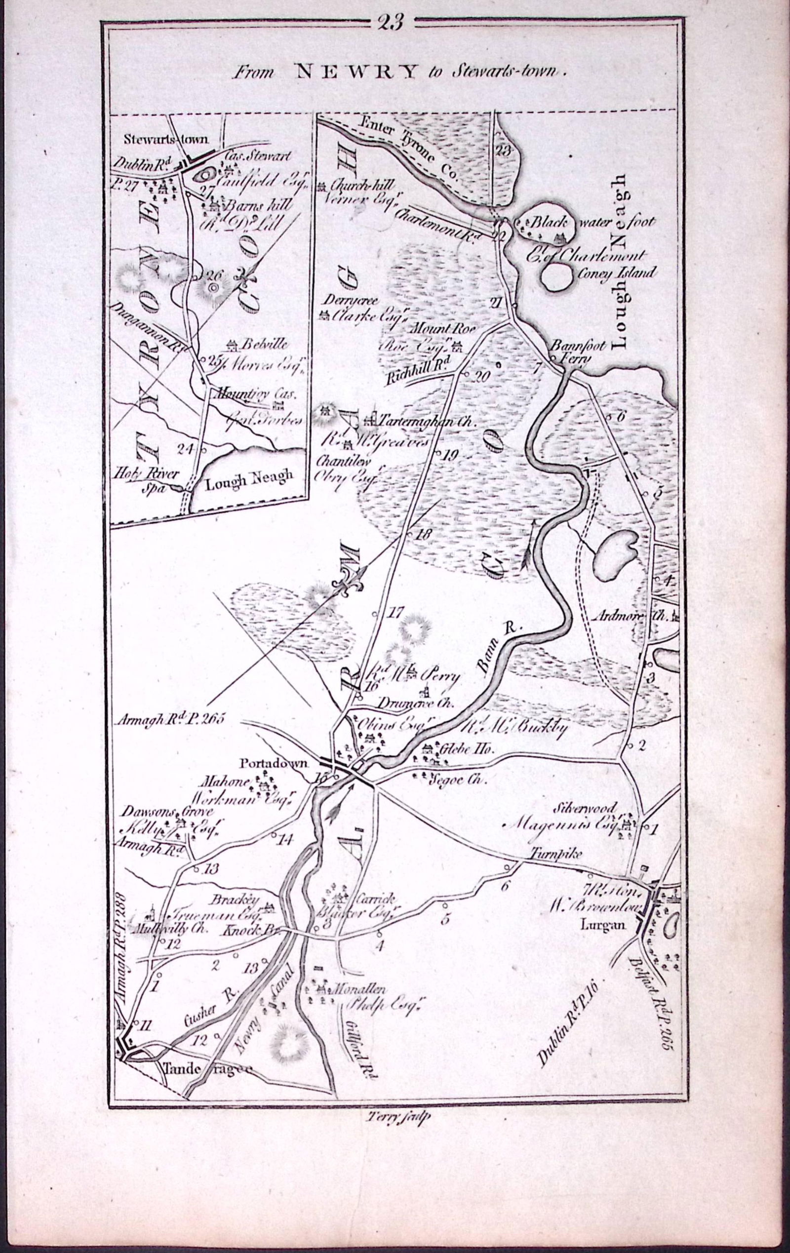 Ireland 245 Years -Old Antique Road Map Dublin to Cookstown & Coleraine -24 - 2