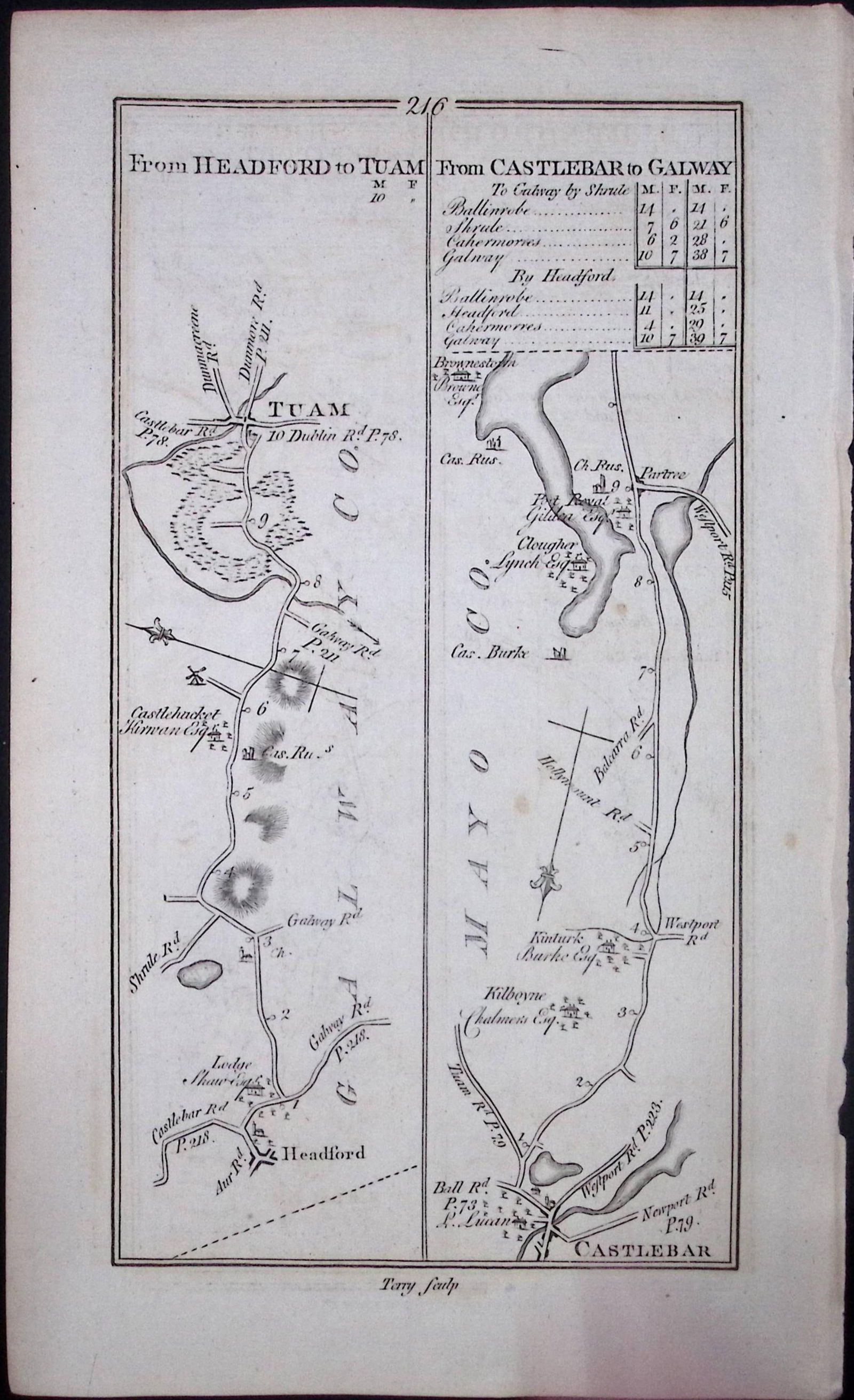 Ireland 245 Years -Old Antique Road Map Tuam, Castlebar, Galway-216: Title: Ireland 245 Years -Old Antique Road Map Tuam, Castlebar, Galway-216 Description: This Rare Irish Road Map Has Been Removed from a First Edition Copy of. Taylor & Sk