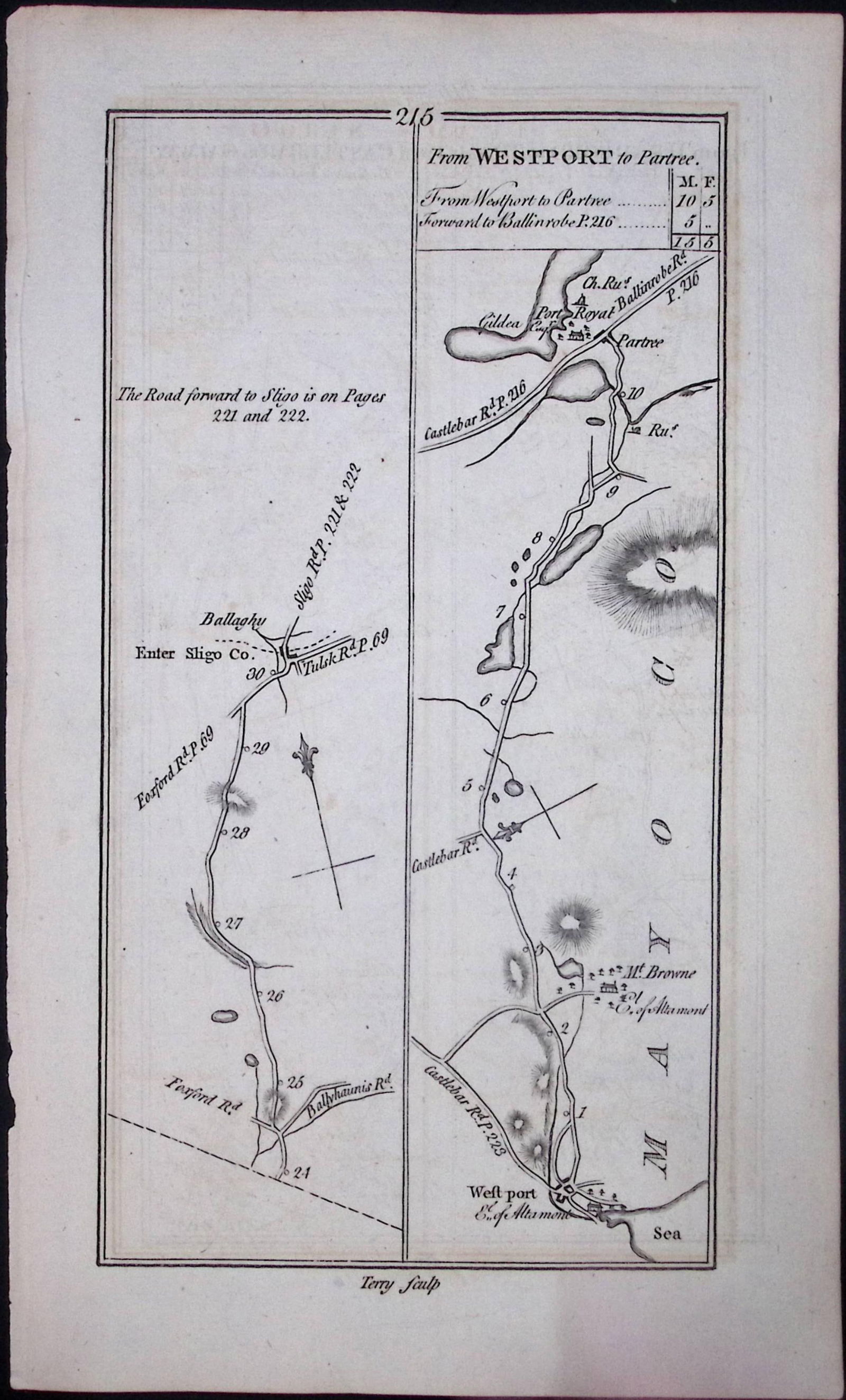 Ireland 245 Years -Old Antique Road Map Tuam, Castlebar, Galway-216 - 2