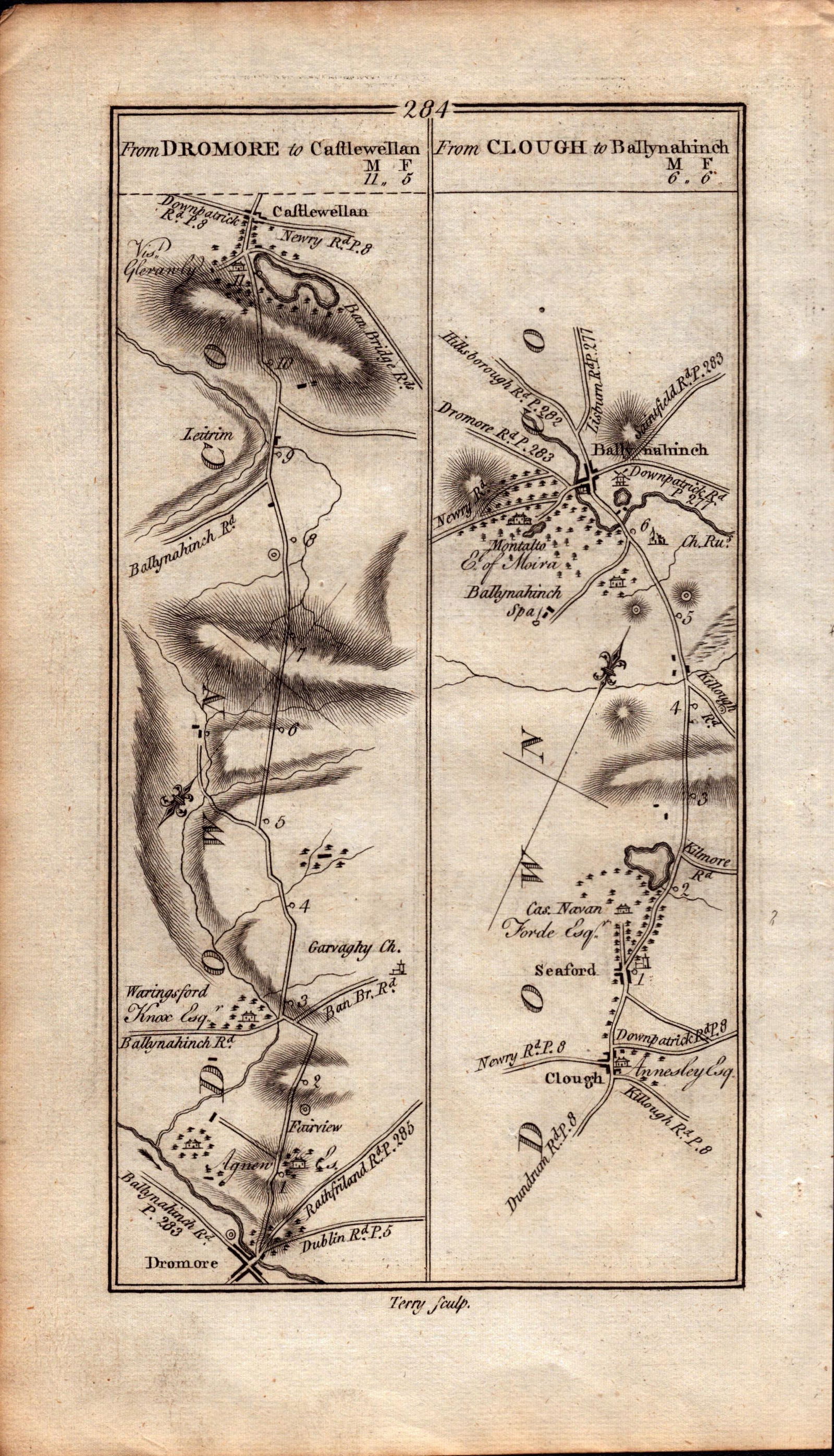 Ireland Rare Antique 1777 Map Dromore Newtownards Leitrim Ballynahinch Down-284 - 2