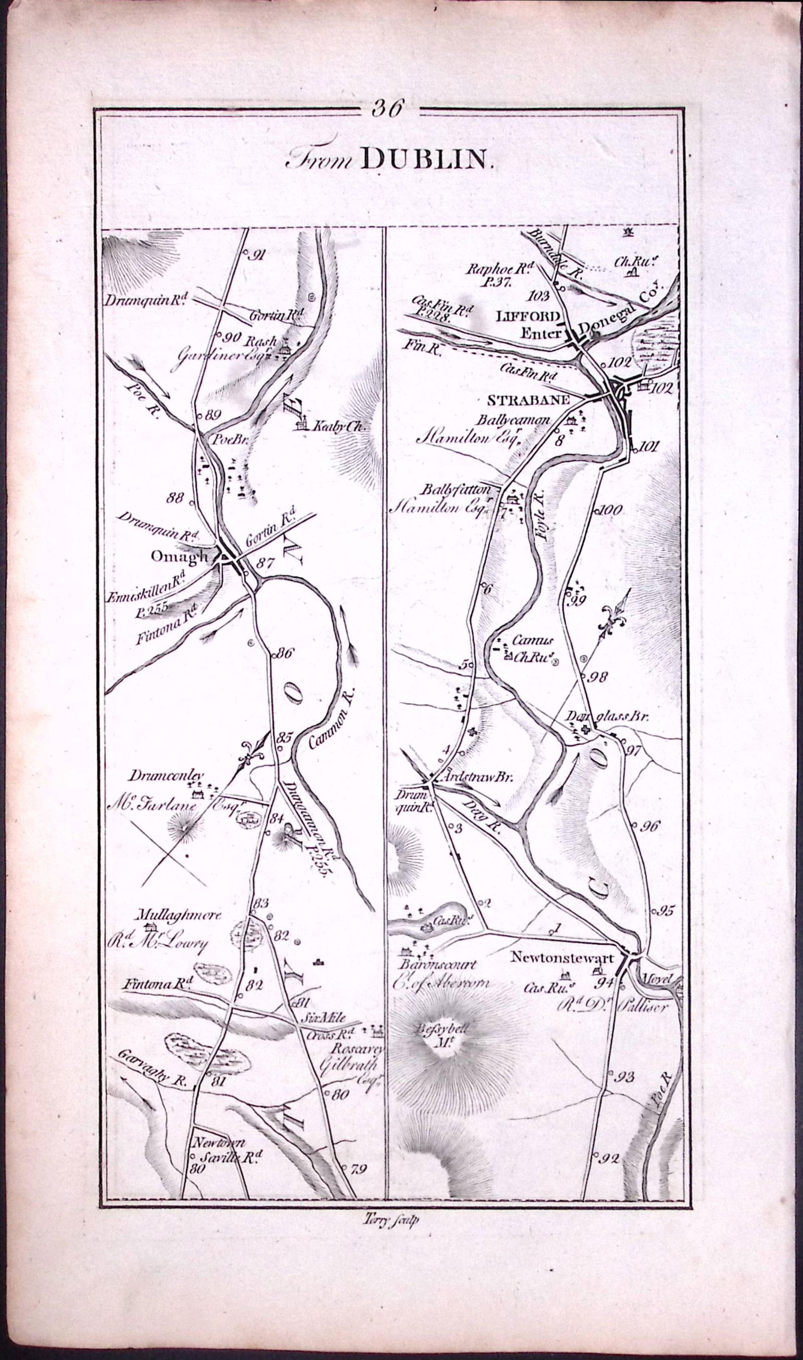 Ireland 245 Years -Old Antique Road Map Londonderry & Letterkenny-36: Title: Ireland 245 Years -Old Antique Road Map Londonderry & Letterkenny-36 Description: This Rare Irish Road Map Has Been Removed from a First Edition Copy of. Taylor &am