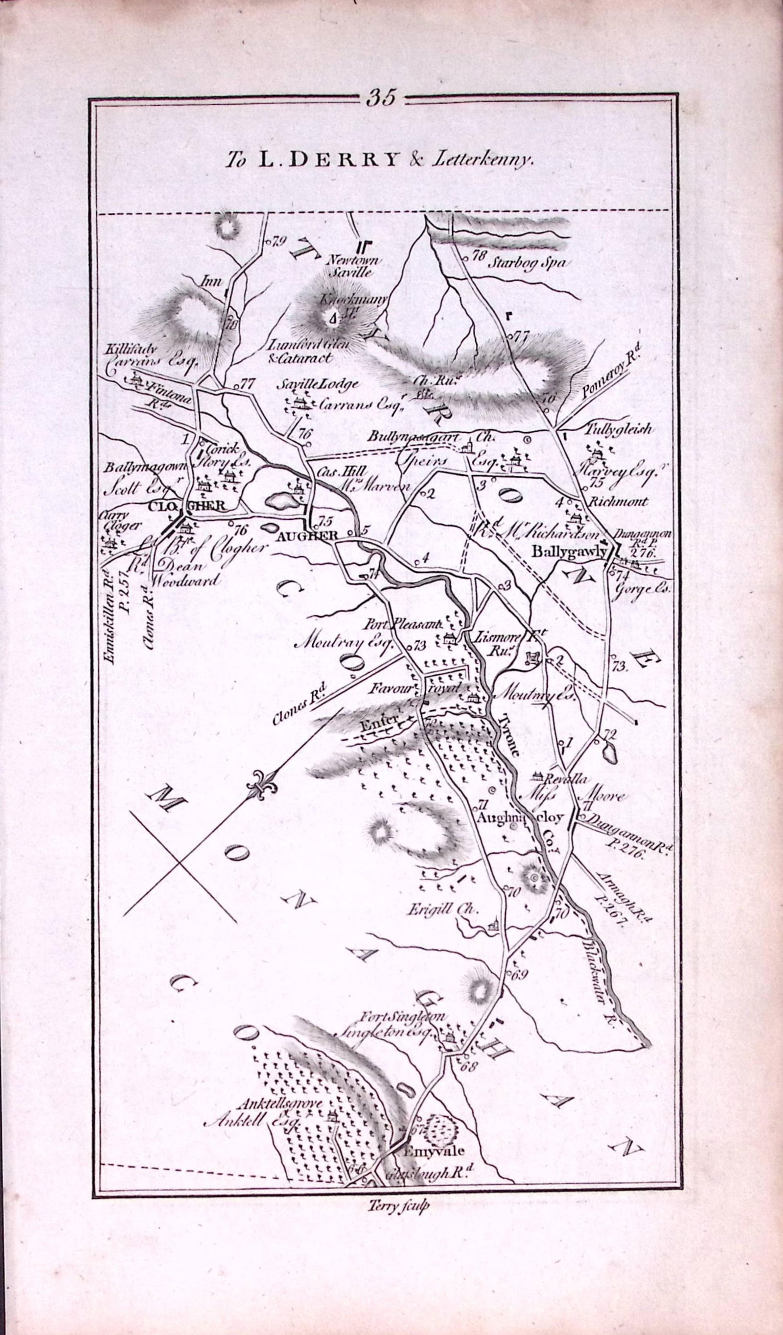 Ireland 245 Years -Old Antique Road Map Londonderry & Letterkenny-36 - 2