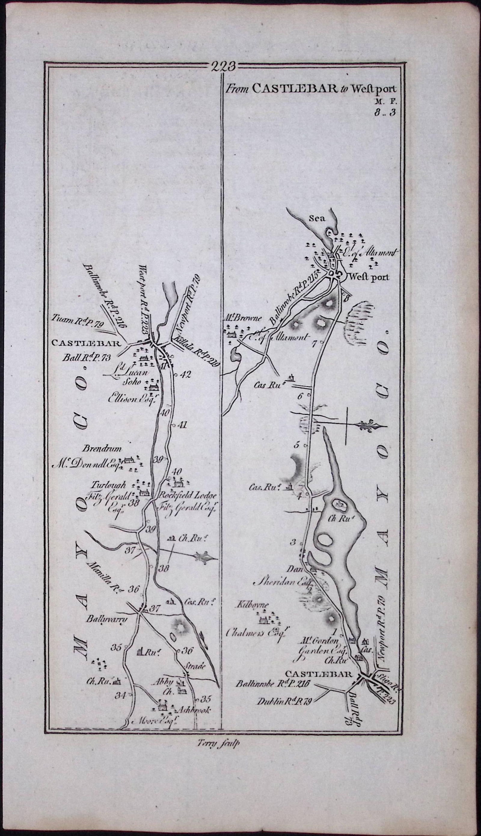 Ireland 245 Years -Old Antique Road Map Castlebar to Westport Mayo-224 - 2
