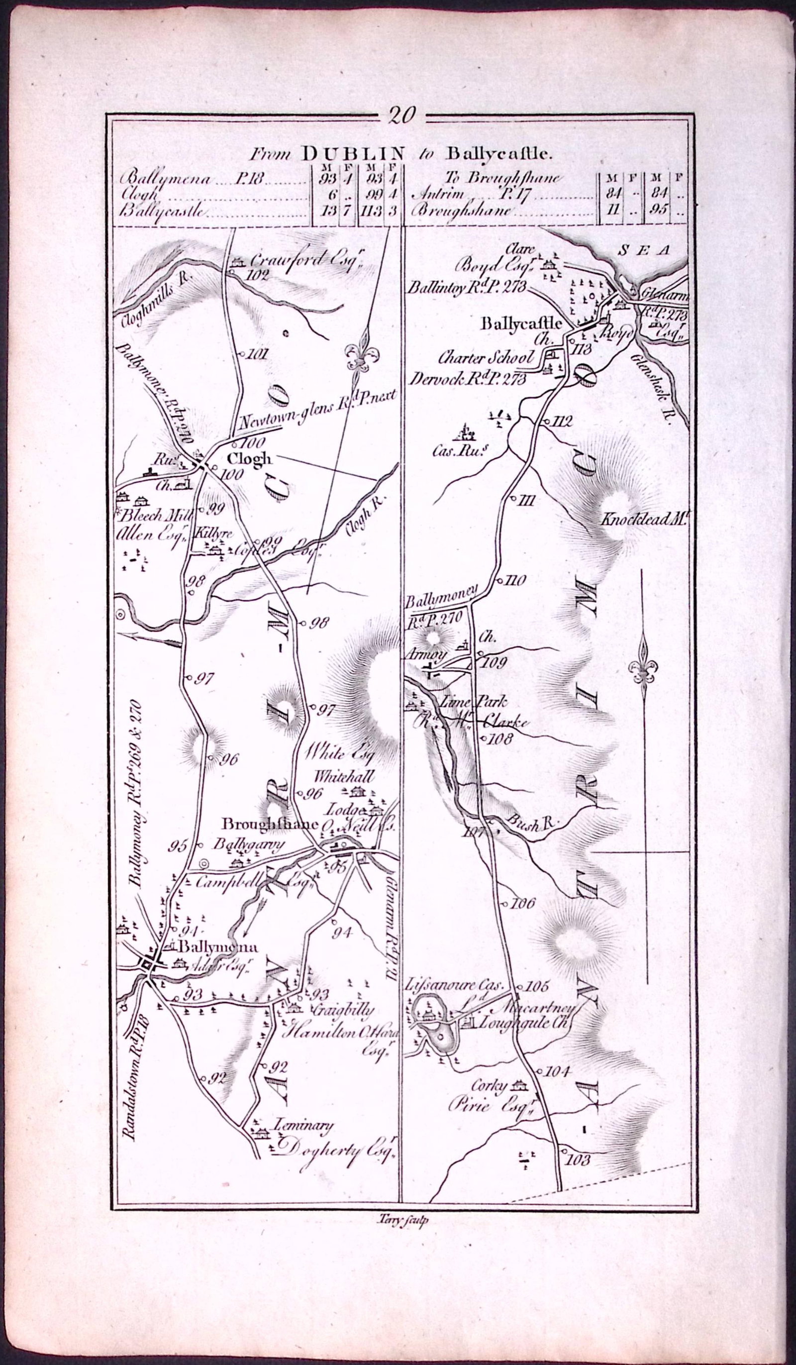 Ireland 245 Years -Old Antique Road Map To Coleraine by Antrim- 20 - 2