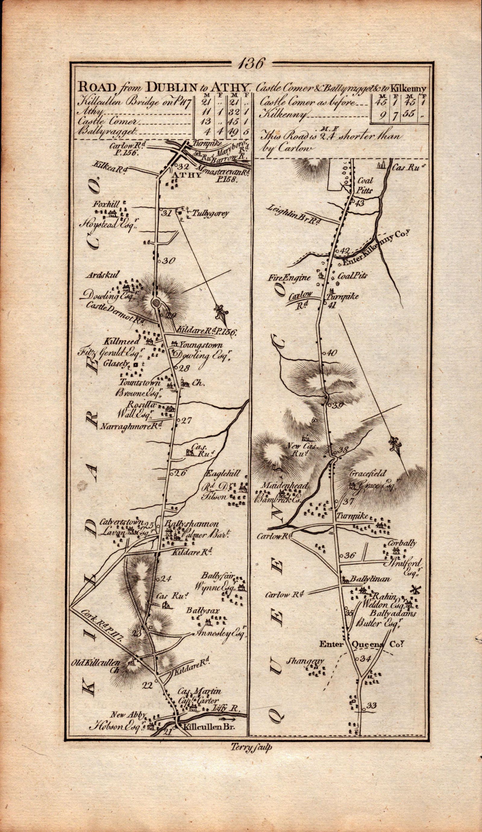 Ireland Rare Antique 1777 Map Dublin to Waterford Athy Co Kilkenny Co Kildare-136 - 2