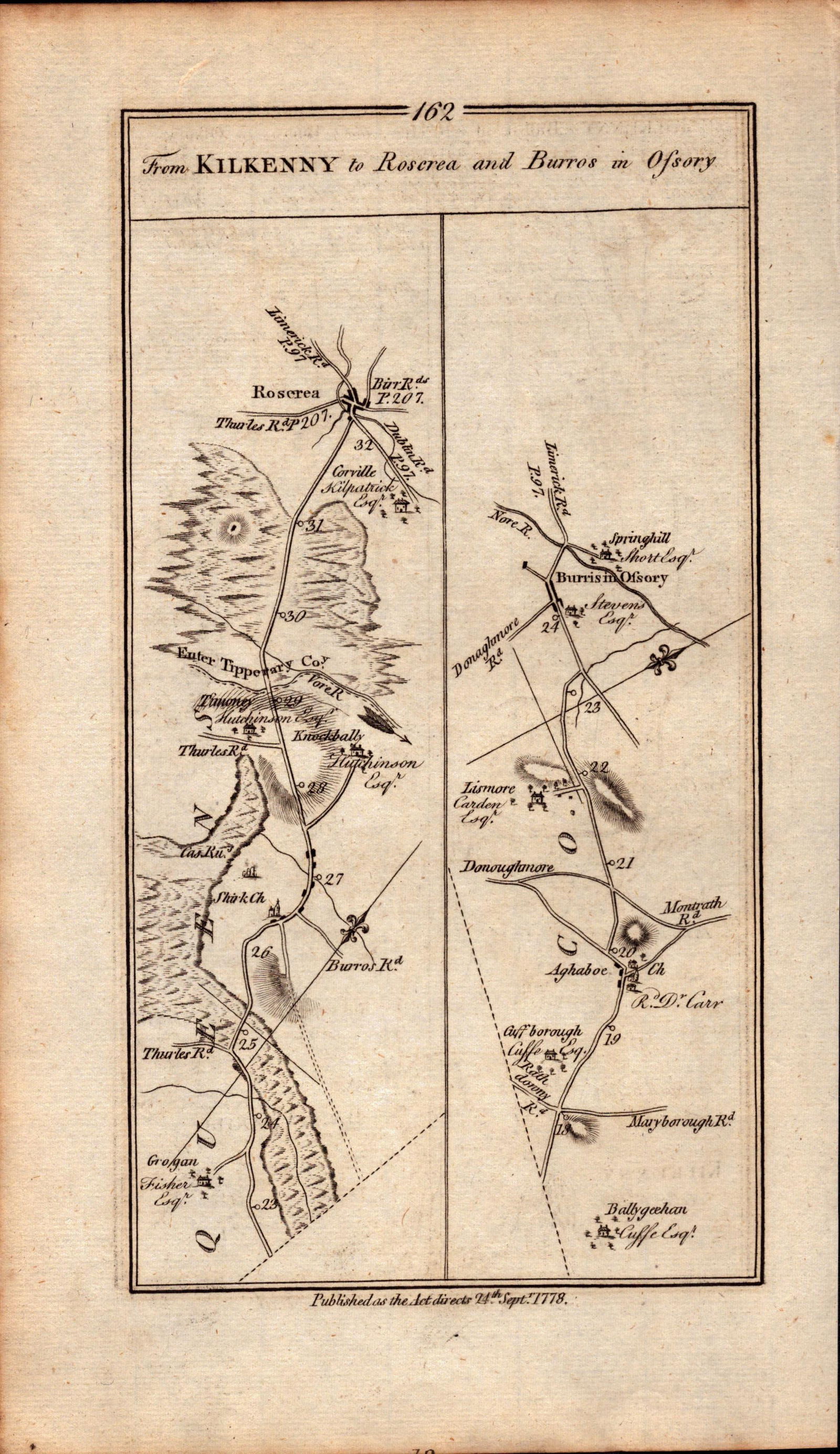 Ireland Rare Antique 1777 Map Kilkenny Durrow Rathdowney Roscrea Grogan -162 - 2